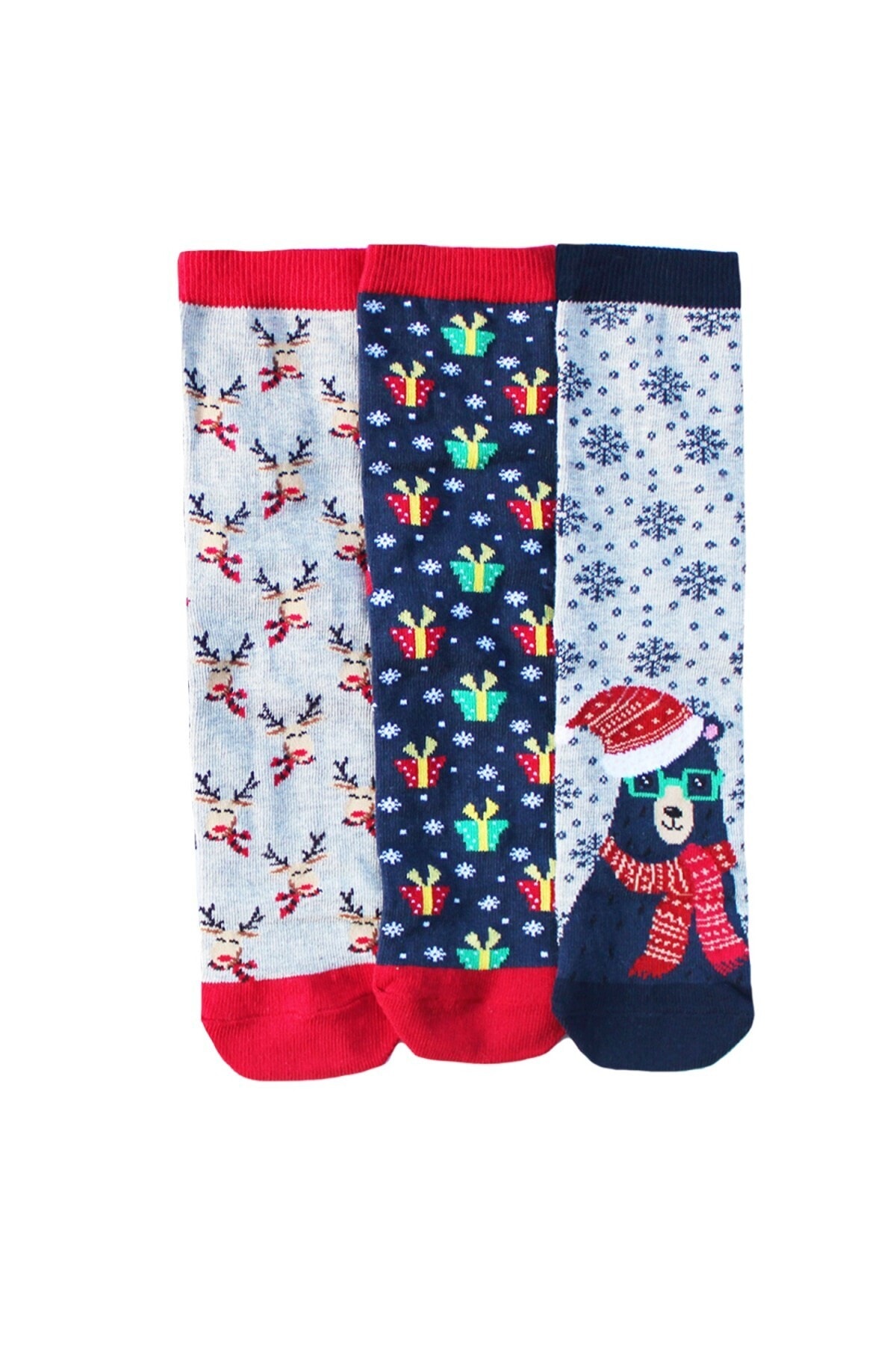 UNLIMITED LEGWEAR 3lü Yılbaşı Temalı Soket Çorap Seti (kutup Ayısı, Geyik Ve Hediye Pakedi)