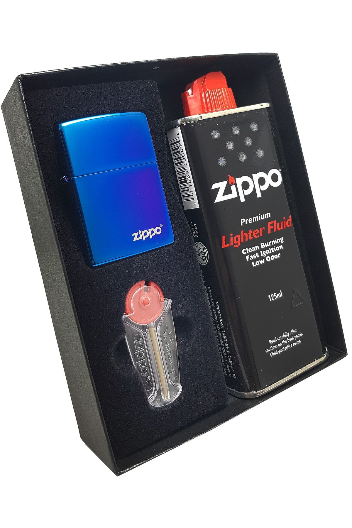 Zippo Çakmak Parlak Mavi Mor Benzin Taş Hediyelik Set Du10-29899z
