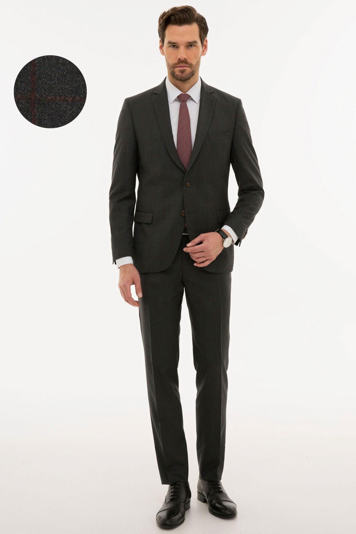 Pierre Cardin Erkek Antrasit Ekstra Slim Fit Takım Elbise