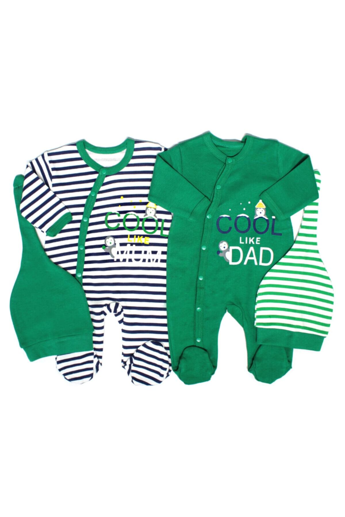 Minisse Unisex Bebek Yeşil Mum Baskılı Uzun Kollu 2'li Tulum Set