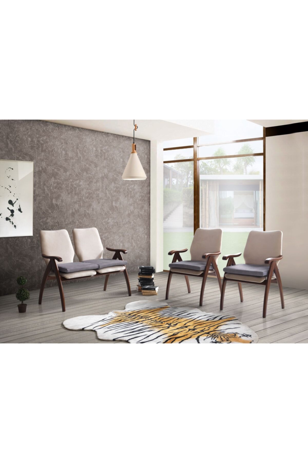 BORDO CONCEPT Ahşap Çay Seti Koltuk Takımı