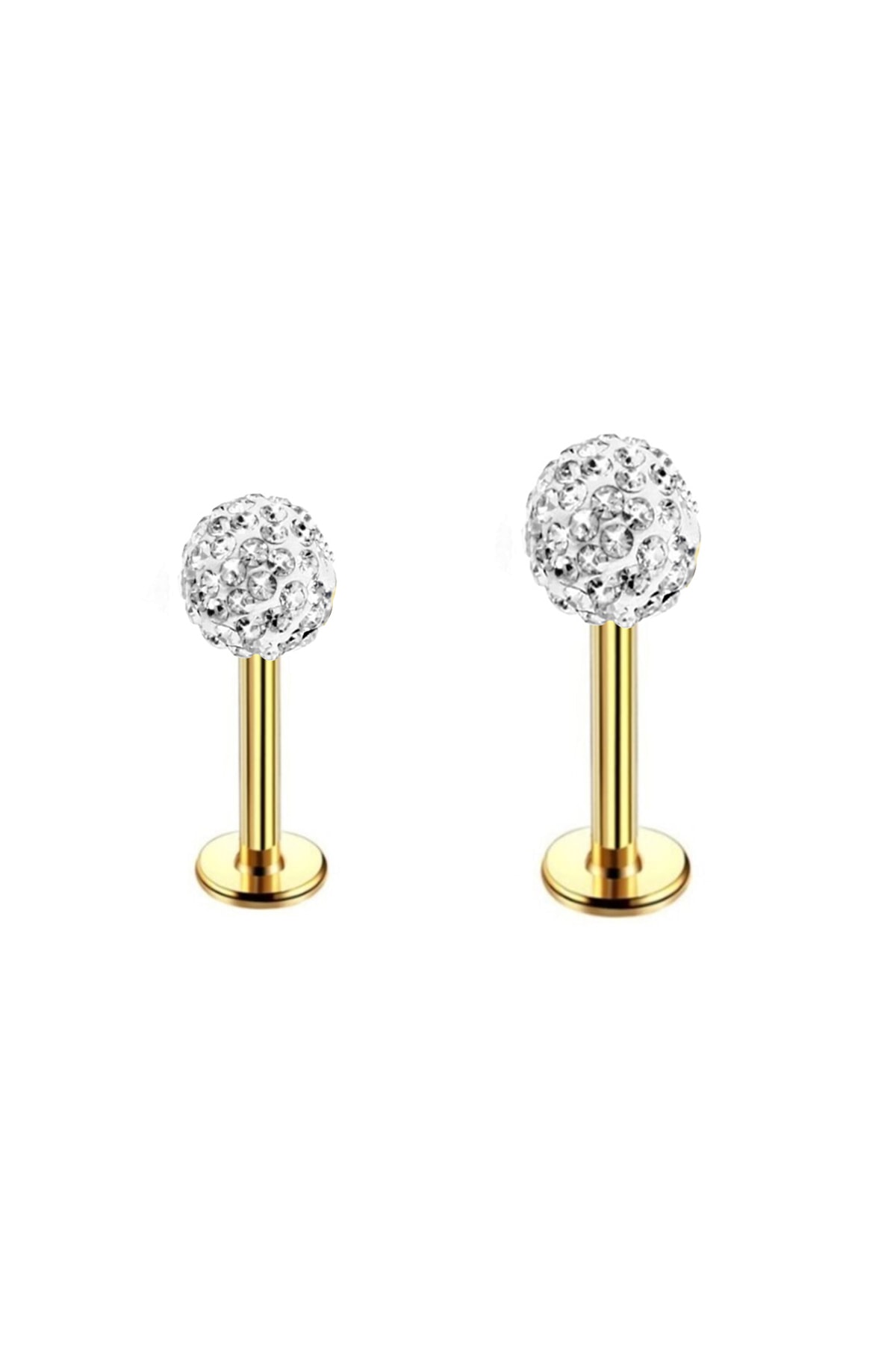 Salyangoz Company Kadın Gold Renk Kristal Taşlı Cerrahi Çelik Tragus Helix Piercing 2 Adet Krstlgld68