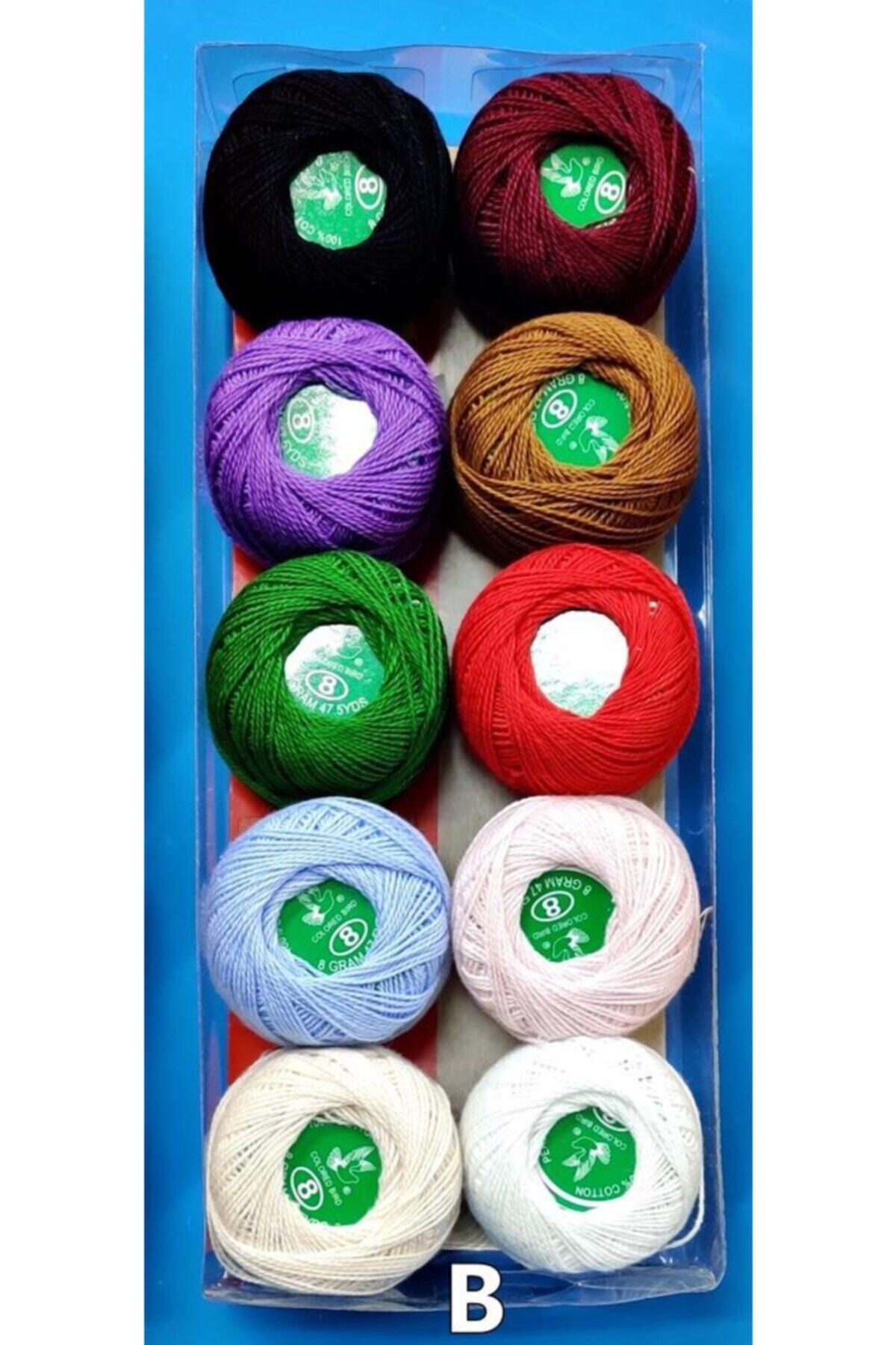EleganTShoP Colored Bird Koton Perle No 8 Etamin Nakış Ipi Ipliği 10 lu Set