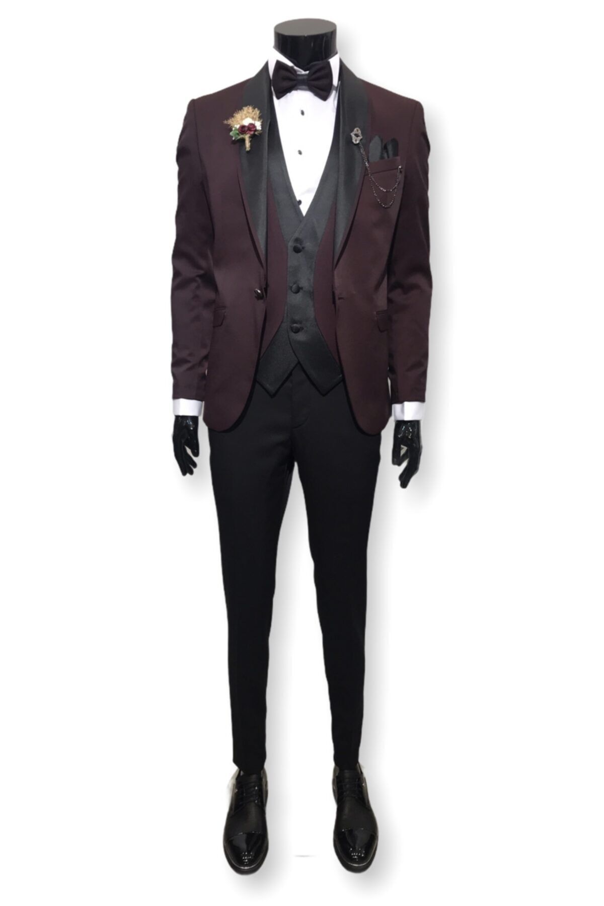 ERK Bordo Siyah Slim Fit Komple Smokin Damatlık