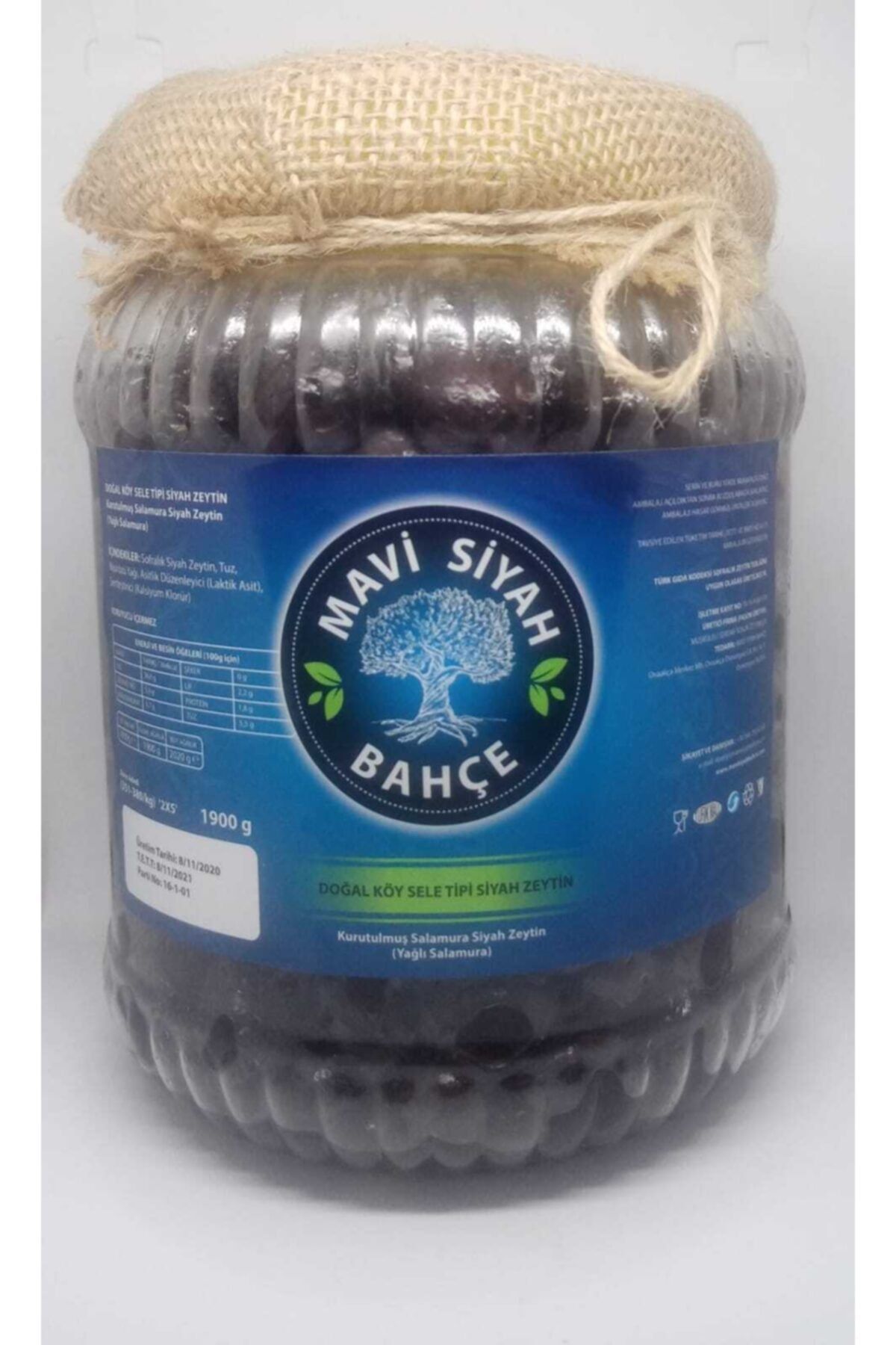 MAVİ SİYAH BAHÇE Kuru Sele (GEMLİK) Tuzsuz Siyah Zeytin 1900g