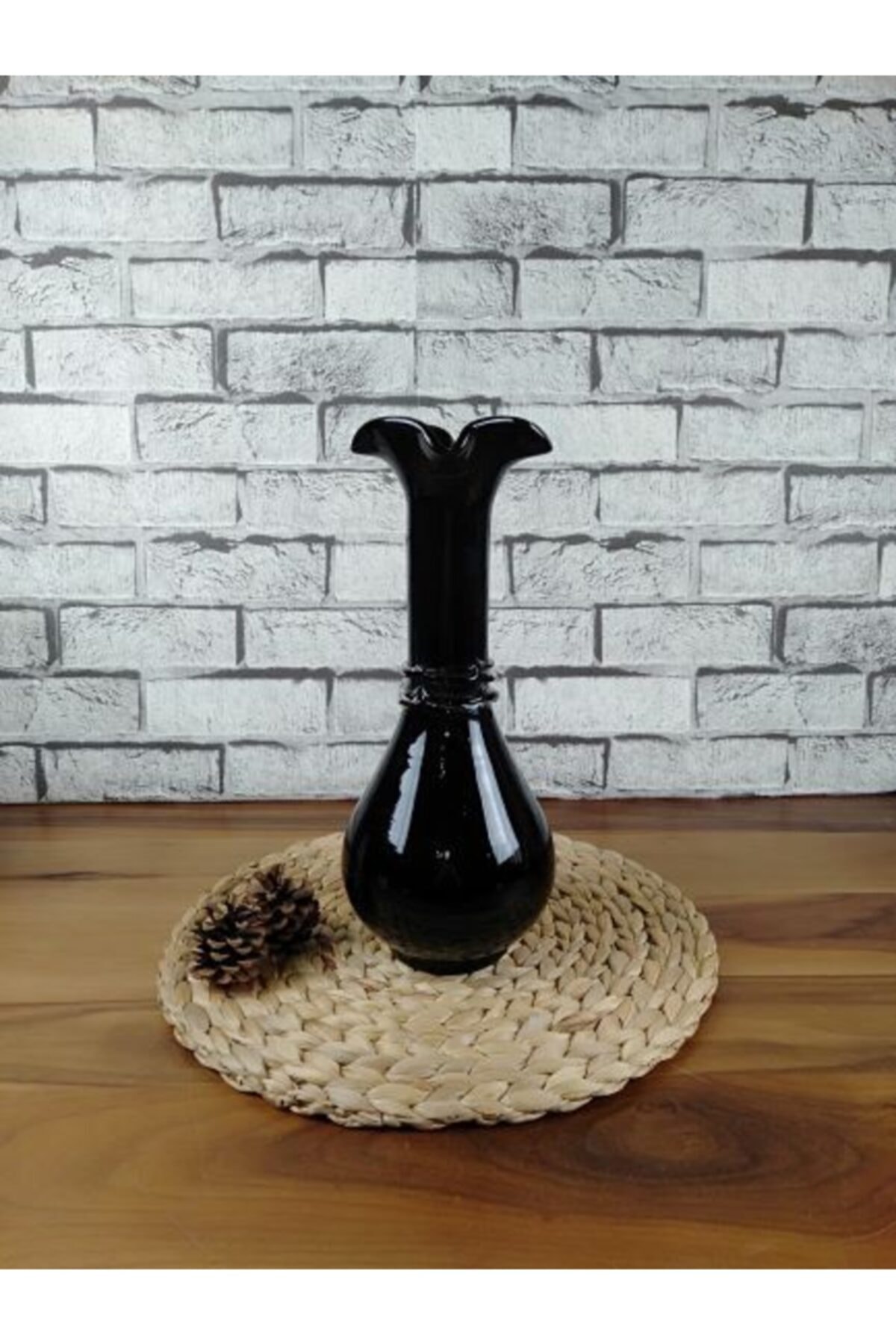 Arkeon Home Üfleme Cam El Yapımı Siyah Uzun Vazo