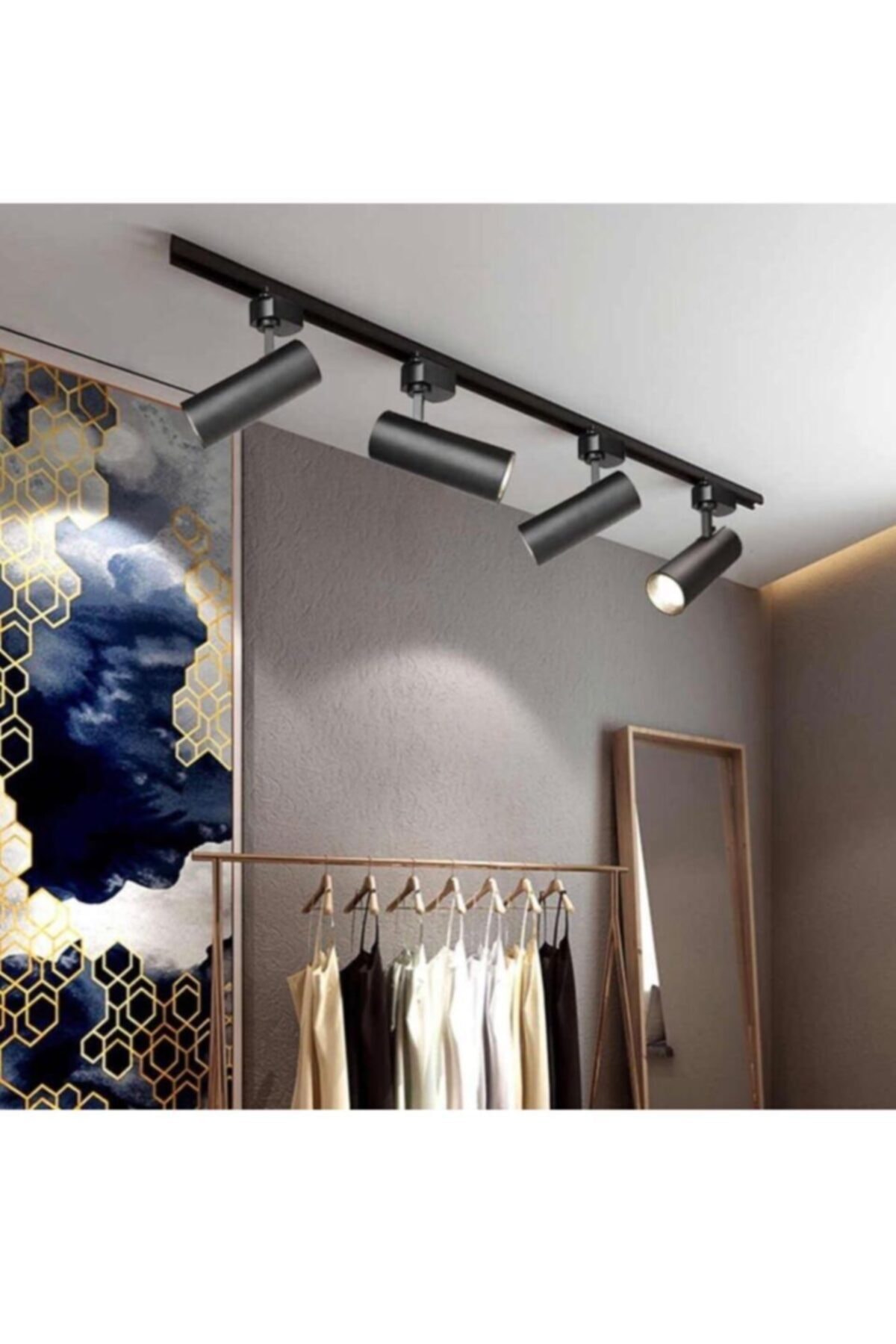 Noas Paris Siyah Kasa Ve Beyaz Işık 4 Adet 360 Derece Dönen Led Ray Spot Lamba 1 Metre Raylı Armatür