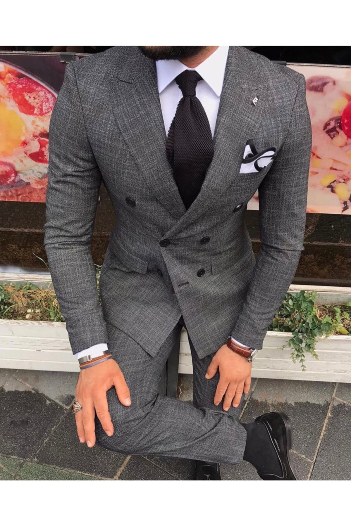 corleone collection Slim Fit Kruvaze Takım Elbise