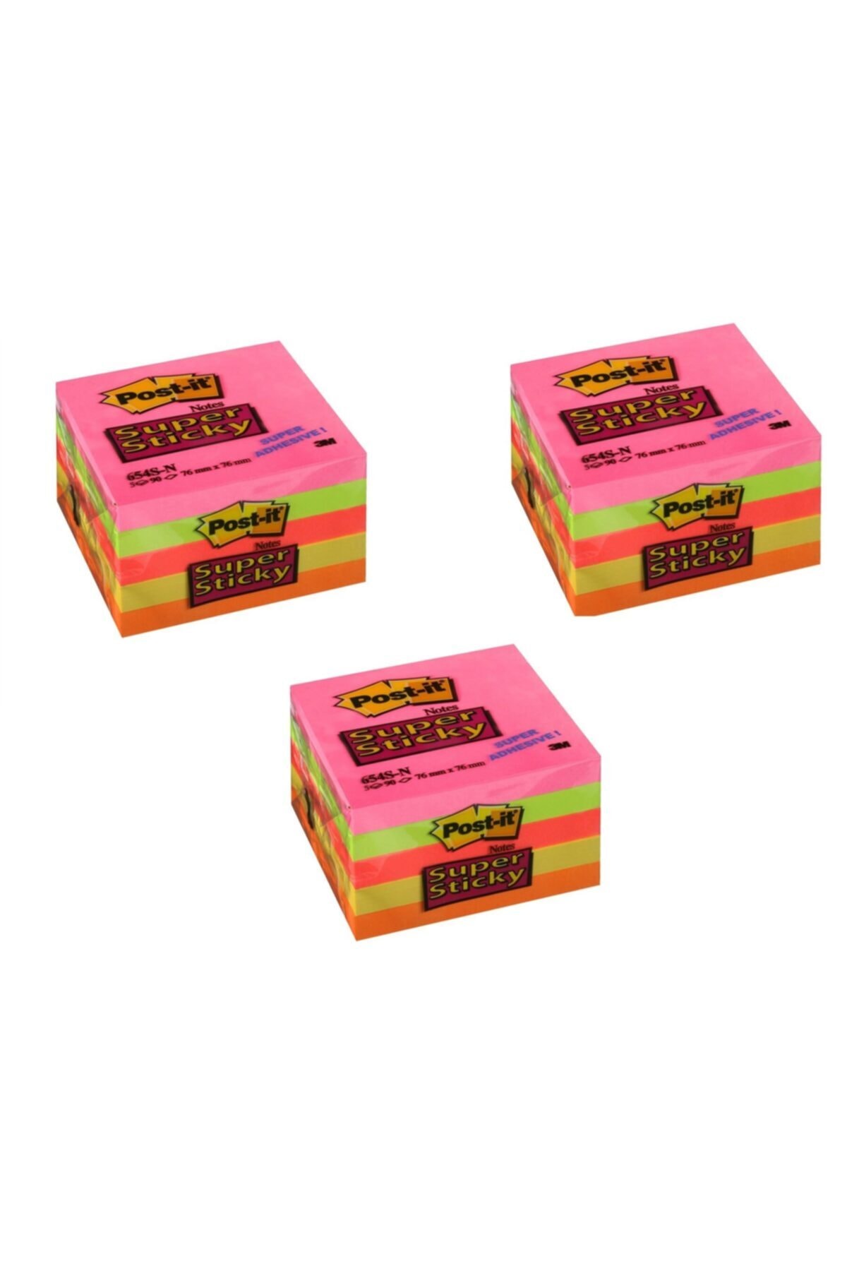 Postit ® Super Sticky Not, 5 Neon Renk, 90 Yaprak, 76x76mm 3 Adet