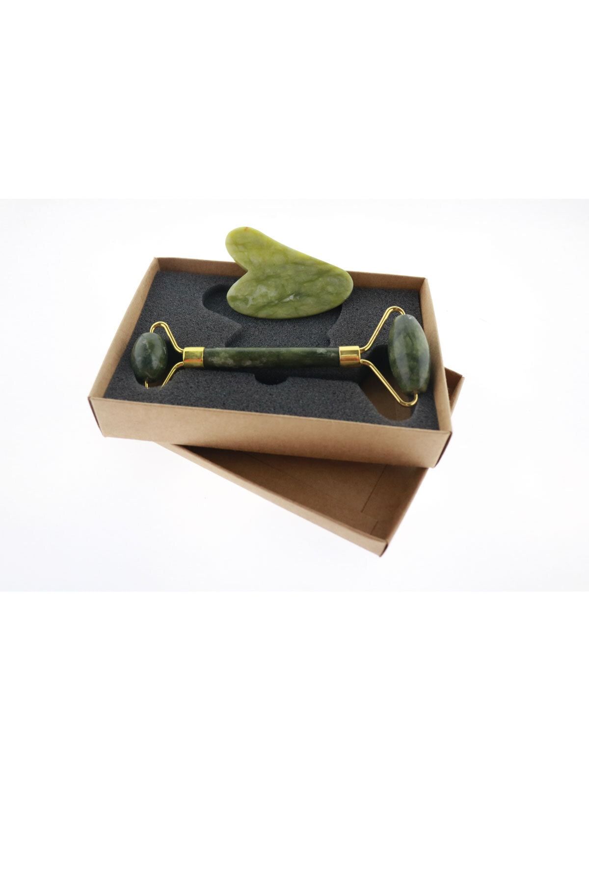 İLTERUS Yeşim Jade Face Roller Ve Yeşim Kalp Gua Sha Masaj Taşı Premium Set