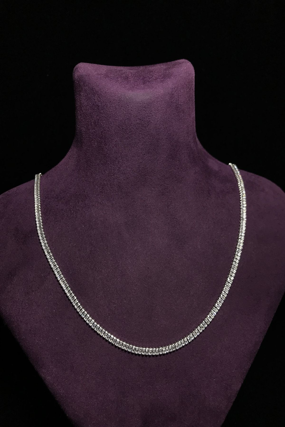 SimesAccessoryBag Sıralı Baget Zirkon Taşlı Silver Kolye