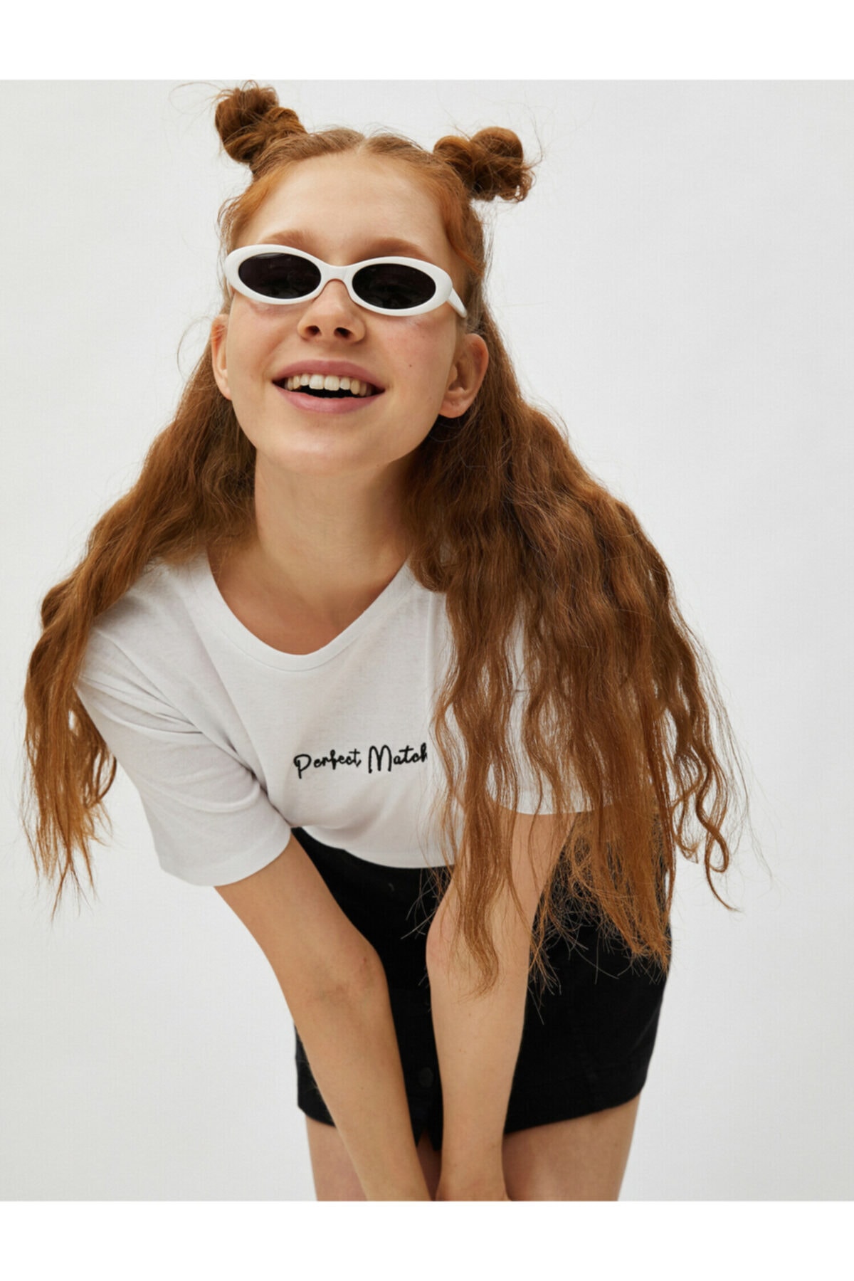 Koton Kadın Beyaz Kısa Kollu Slogan İşlemeli Bisiklet Yaka Pamuklu T-Shirt