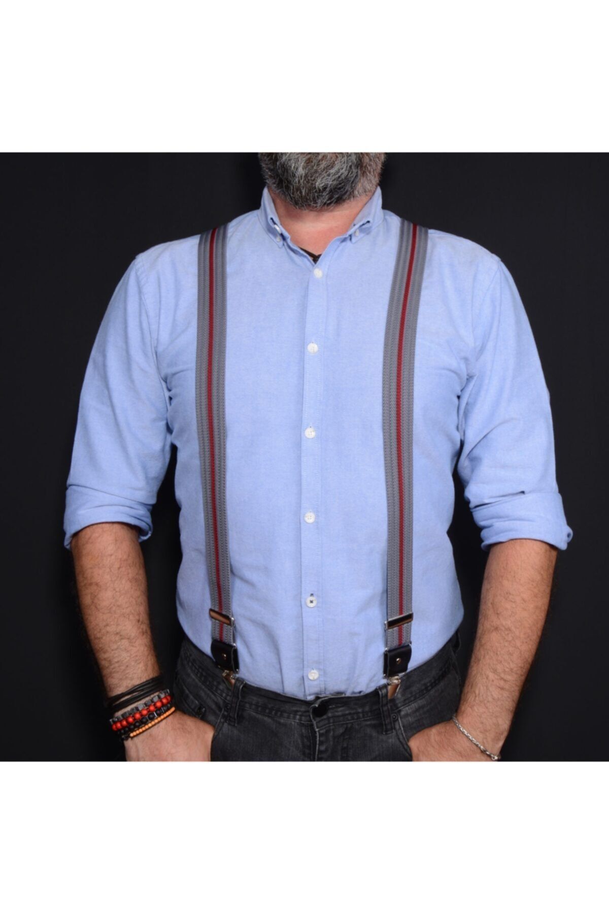 Tedz Collection Gri Bordo Çizgili Pantolon Askısı