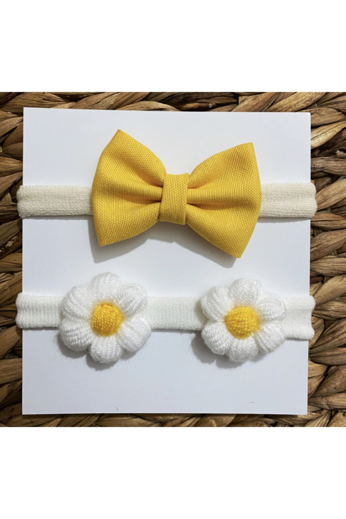 Baby Minnak Kız Bebek Çocuk 2’li Sarı Fiyonk - Papatya Toka Bandana Seti