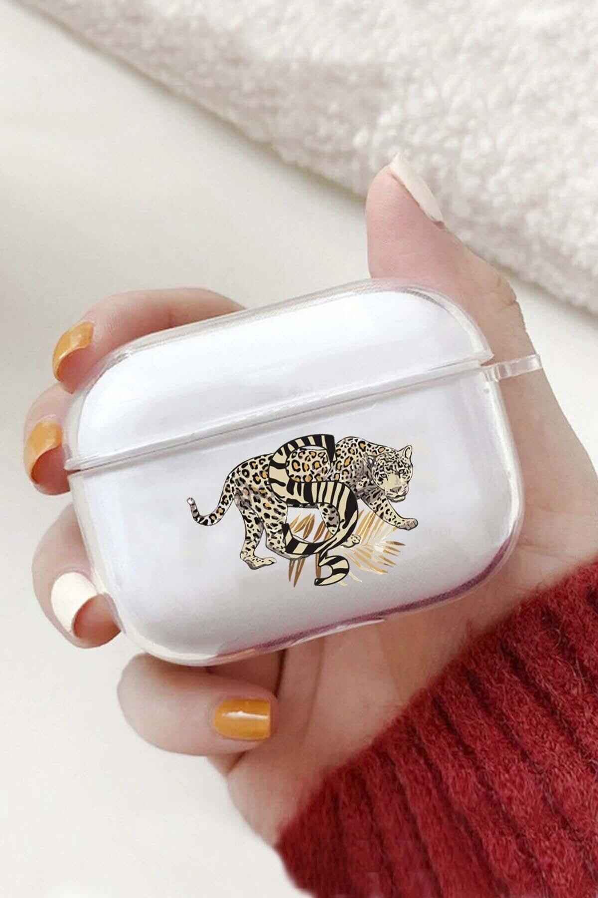 shoptocase Leopar Ş Desenli Şeffaf Airpodspro Silikon Kılıf Uyumlu