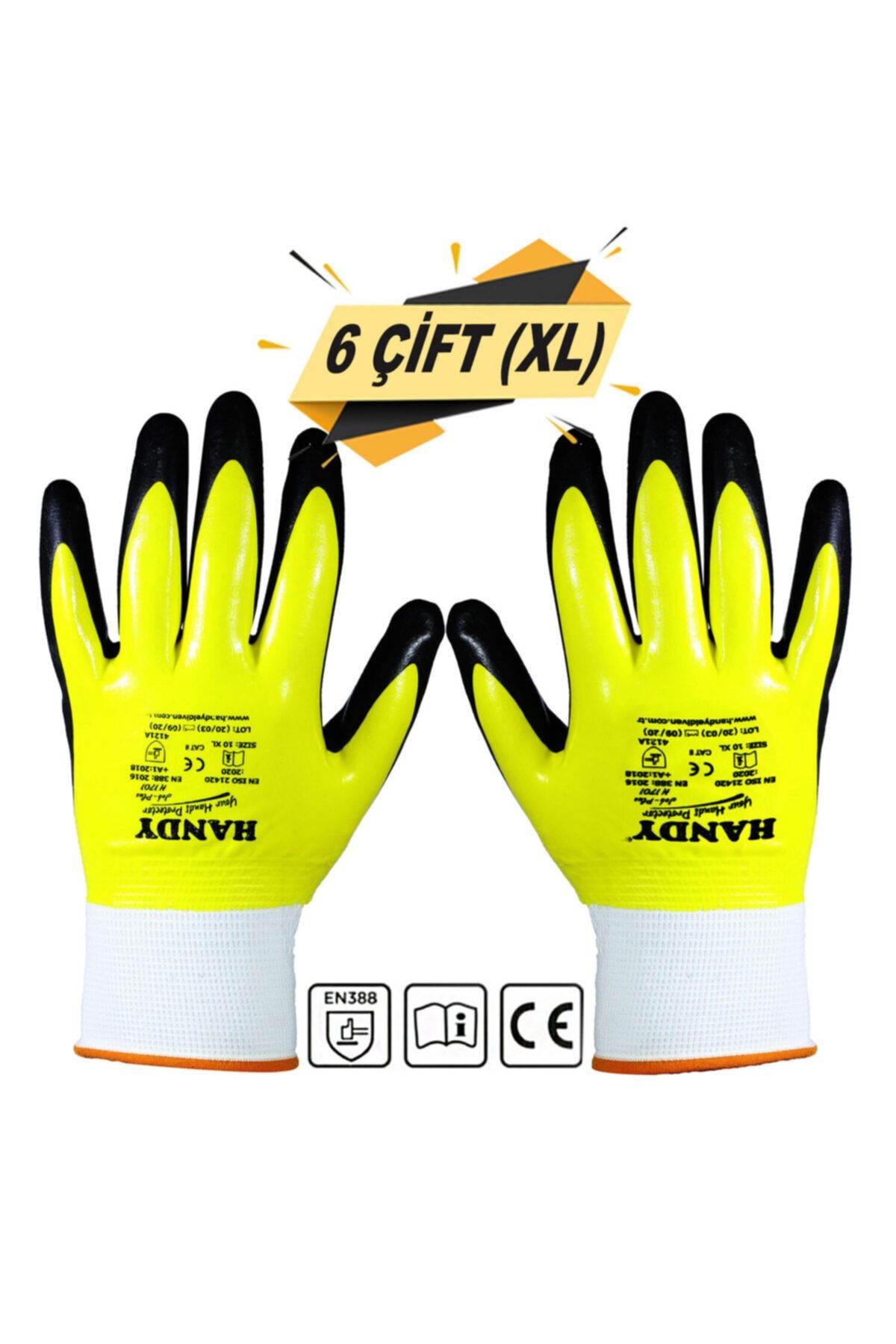 Badem10 Handy H1701 Nitril Kaplama Iş Eldiveni Sanayi Inşaat Usta Eldiven 10 Xl (6 Çift)