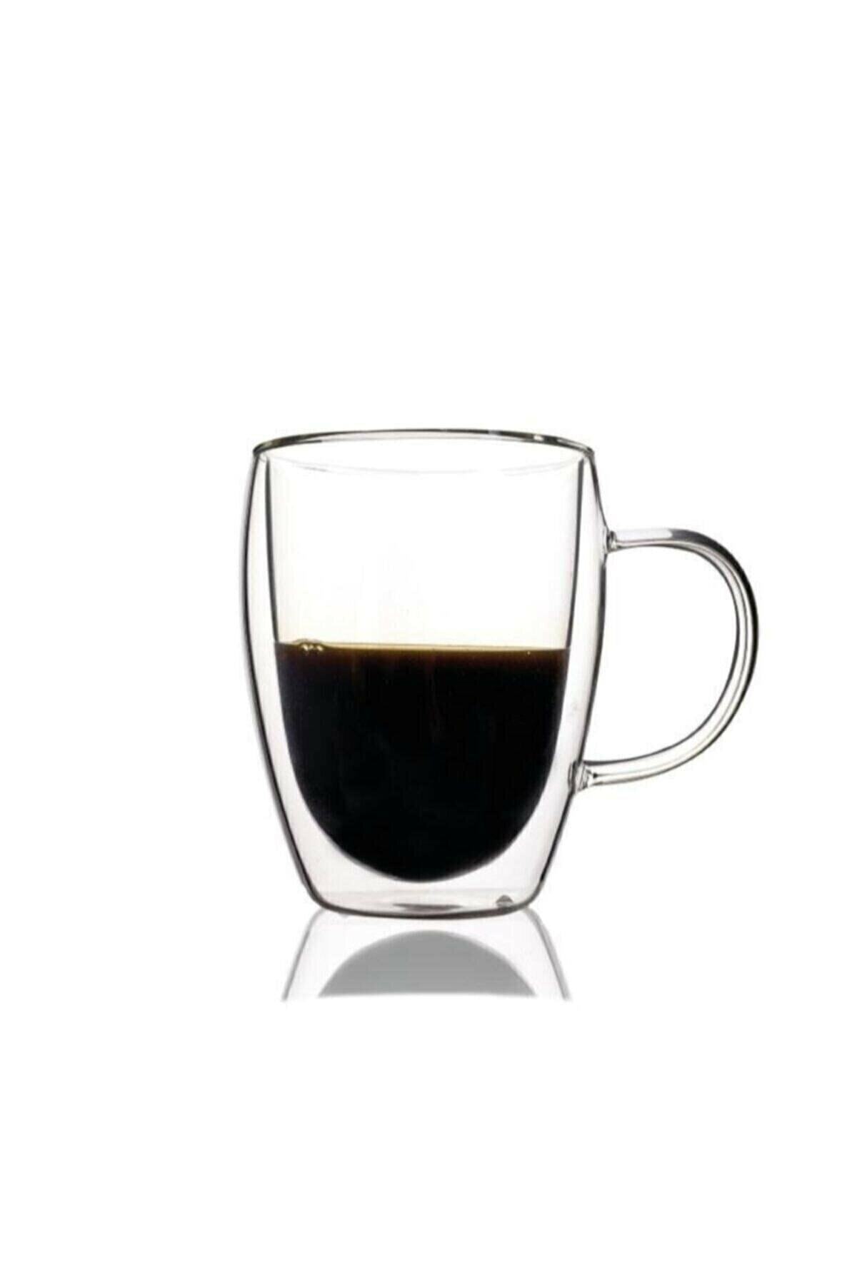 MJ GLASS Çift Cidar Cam Kulplu 350 Ml Bardak