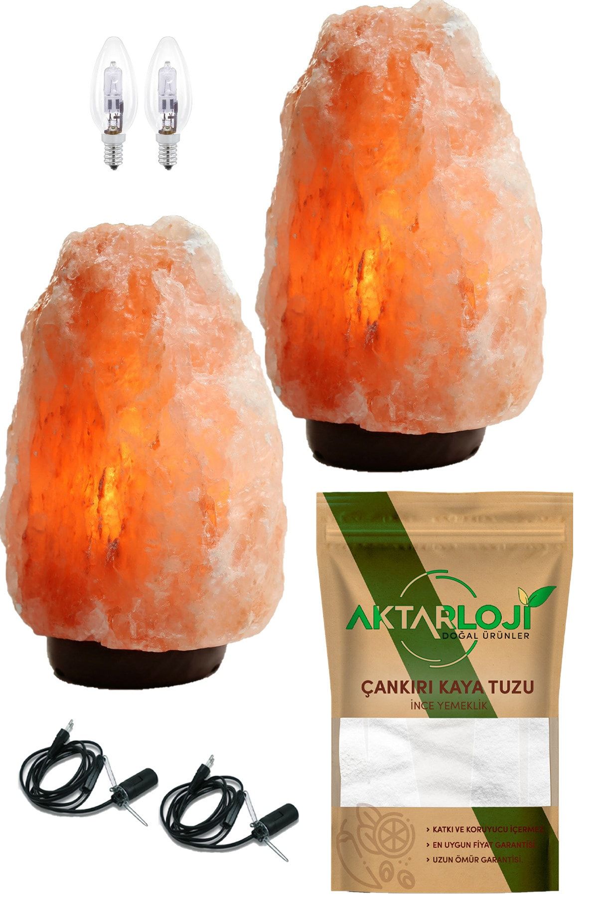 aktarloji 2 Adet 4-5 Kg Doğal Pembe Himalaya Tuzu Lambası + 1.50 Metre Kablo + Ampül