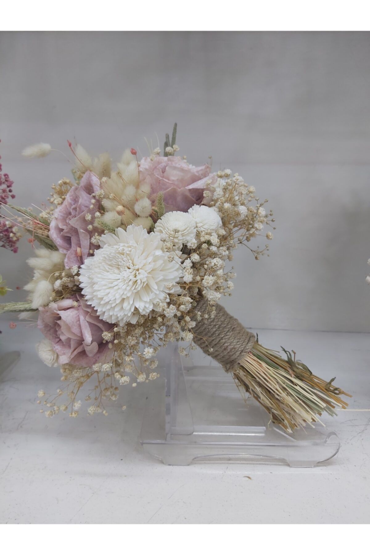 Atölye Düş Düğün Nikah Kına Nişan Için Soft Pembe Gül Ve Cipsolu Çiçekli Gelin Buketi Gelin El Çiçeği