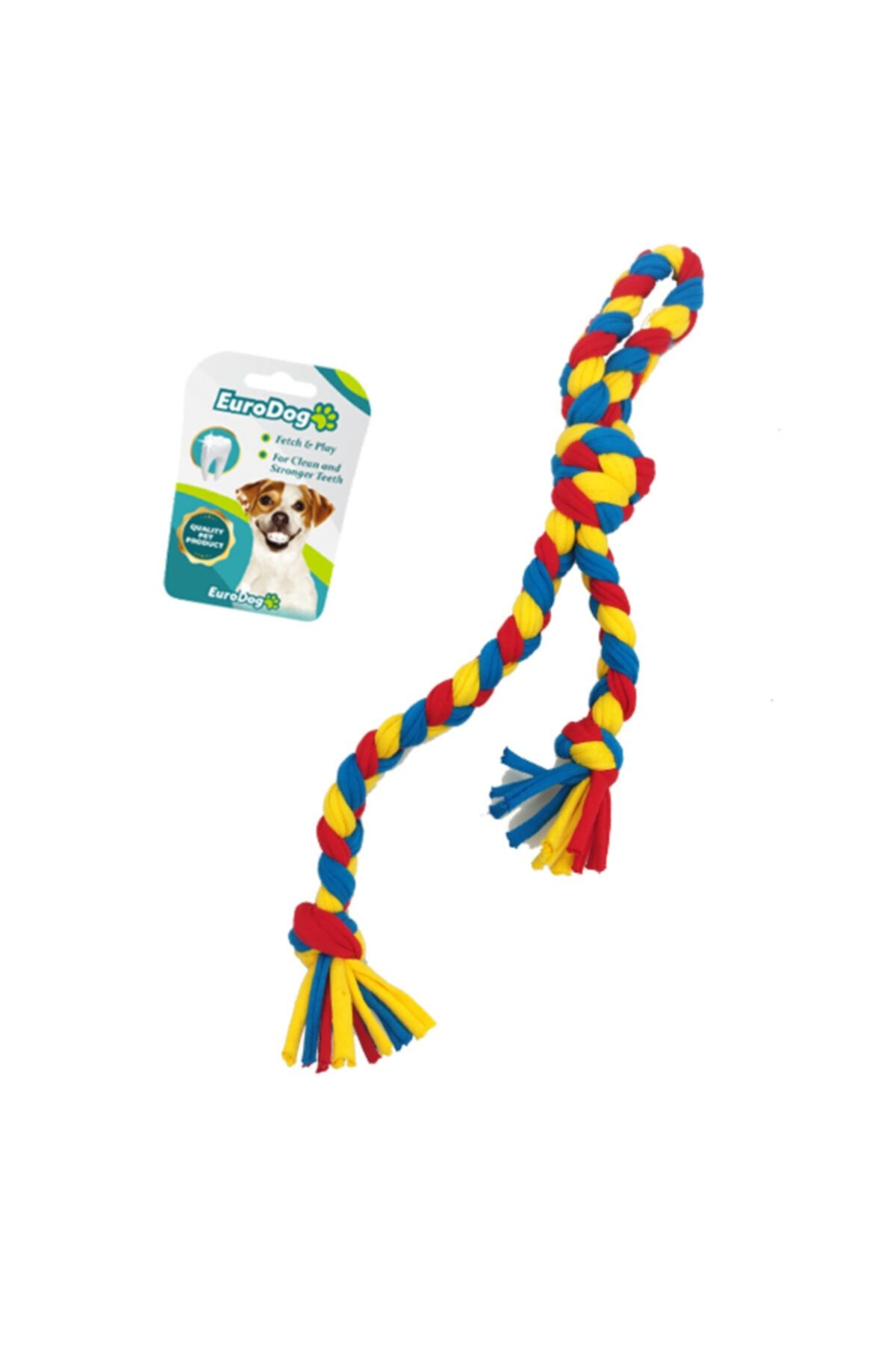 Durbuldum Eurodog Düğümlü Diş Ipi Sarı Mavi Kırmızı 42 Cm