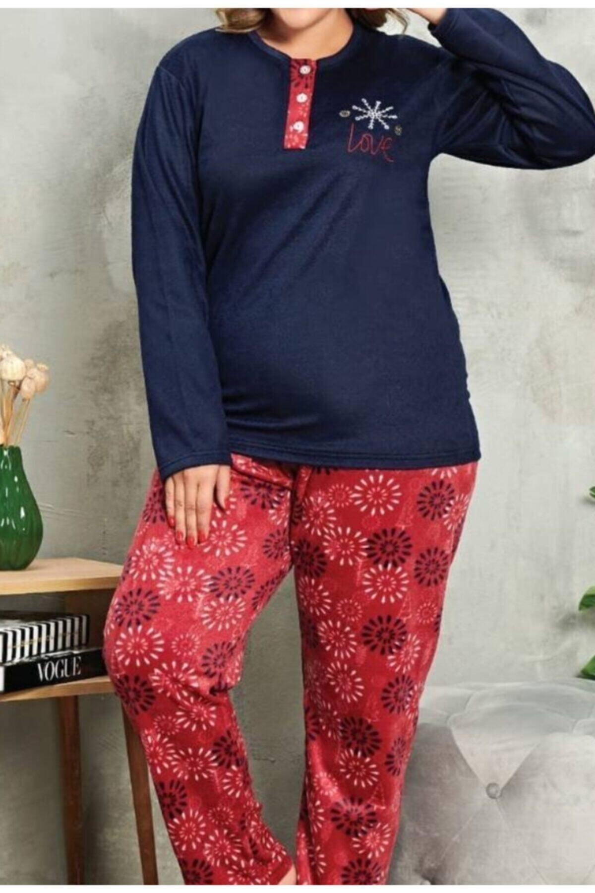Moda Clubu Kışlık Polar & Welsof Büyük Beden Pijama Takımı