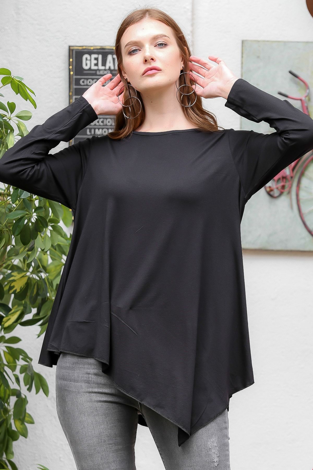Chiccy Kadın Siyah Asimetrik Kesim Salaş Tunik M10010500tn99604