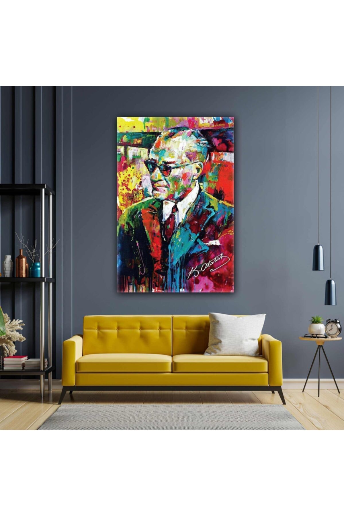 Dokulu Tablo Yağlı Boya Efektli Mustafa Kemal Atatürk Portresi Karizma Gözlük Soyut Kanvas Tablo