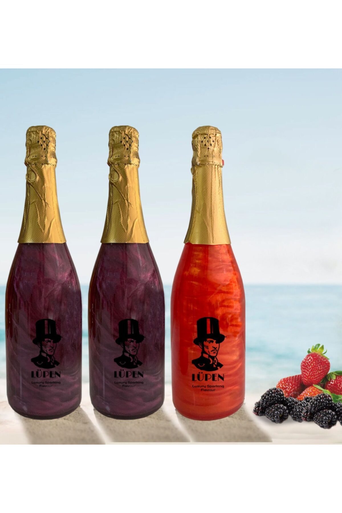 Lüpen Simli Lux  Iki Böğürtlen Bir Çilek 750 Ml Gazlı İçecek 3 Adet