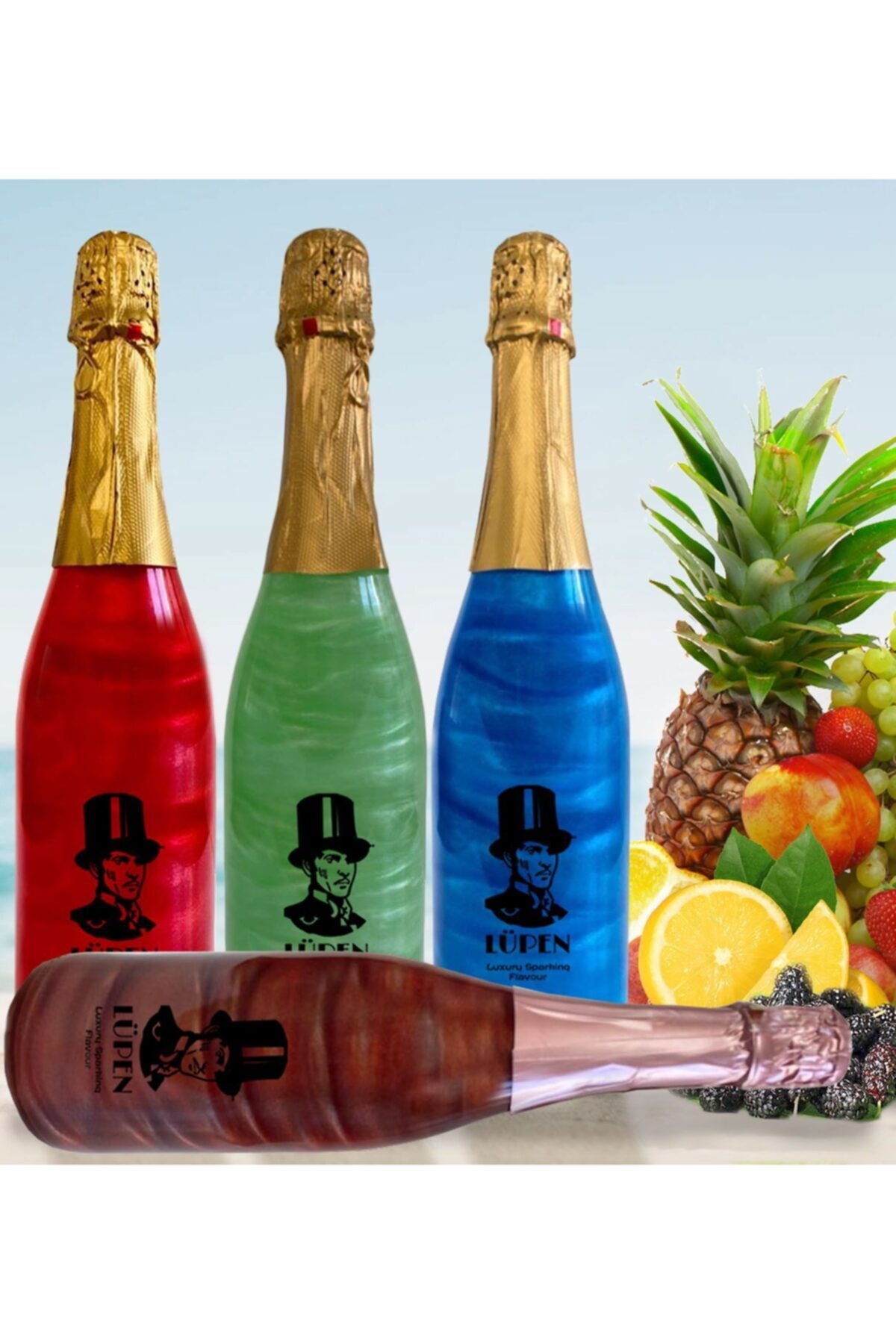 Lüpen Simli Lux Tropik Meyve Nar Nane Limon Karadut Aromalı 750 Ml Gazlı İçecek 4 Adet