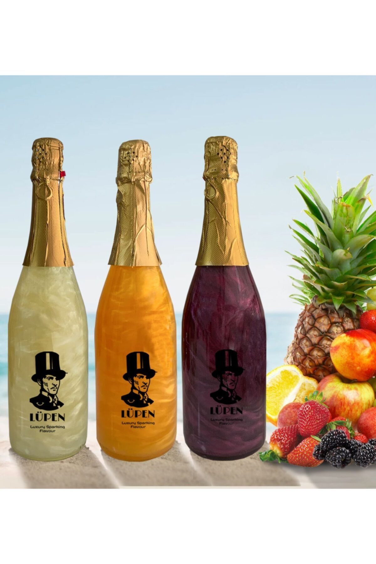 Lüpen Simli Lux Ananas Tuttu Frutti Böğürtlen 750 Ml Gazlı İçecek 3 Adet