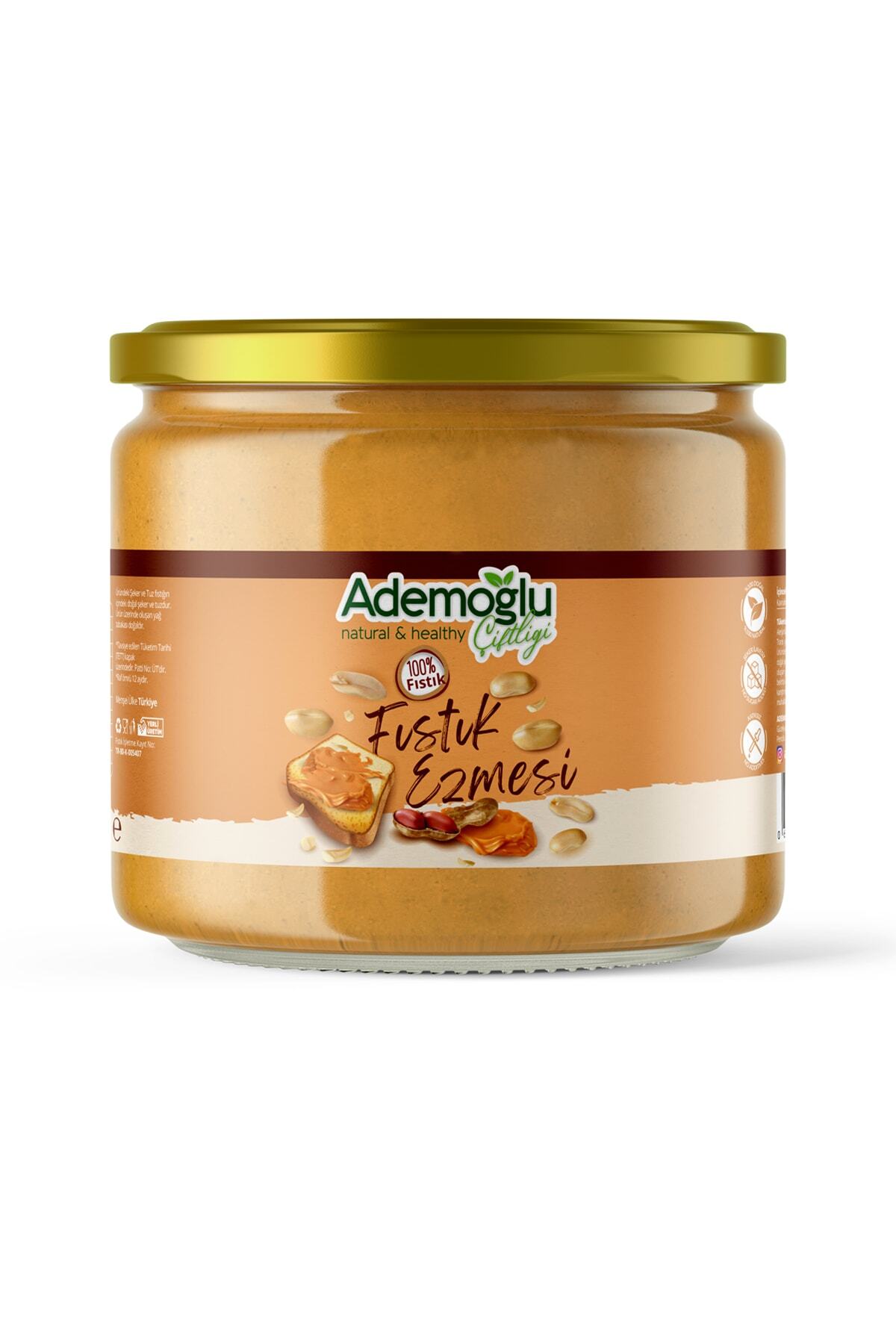 Ademoğlu Çiftliği Sade Şekersiz %100 Saf Doğal Fıstık Ezmesi 360 Gr Cam Kavanoz
