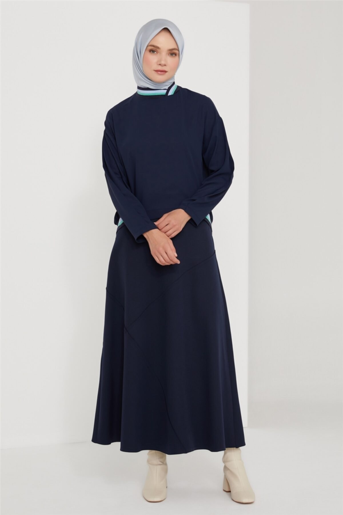 Armine Çizgi Ribanalı Kısa Bluz 21k3007 Lacivert