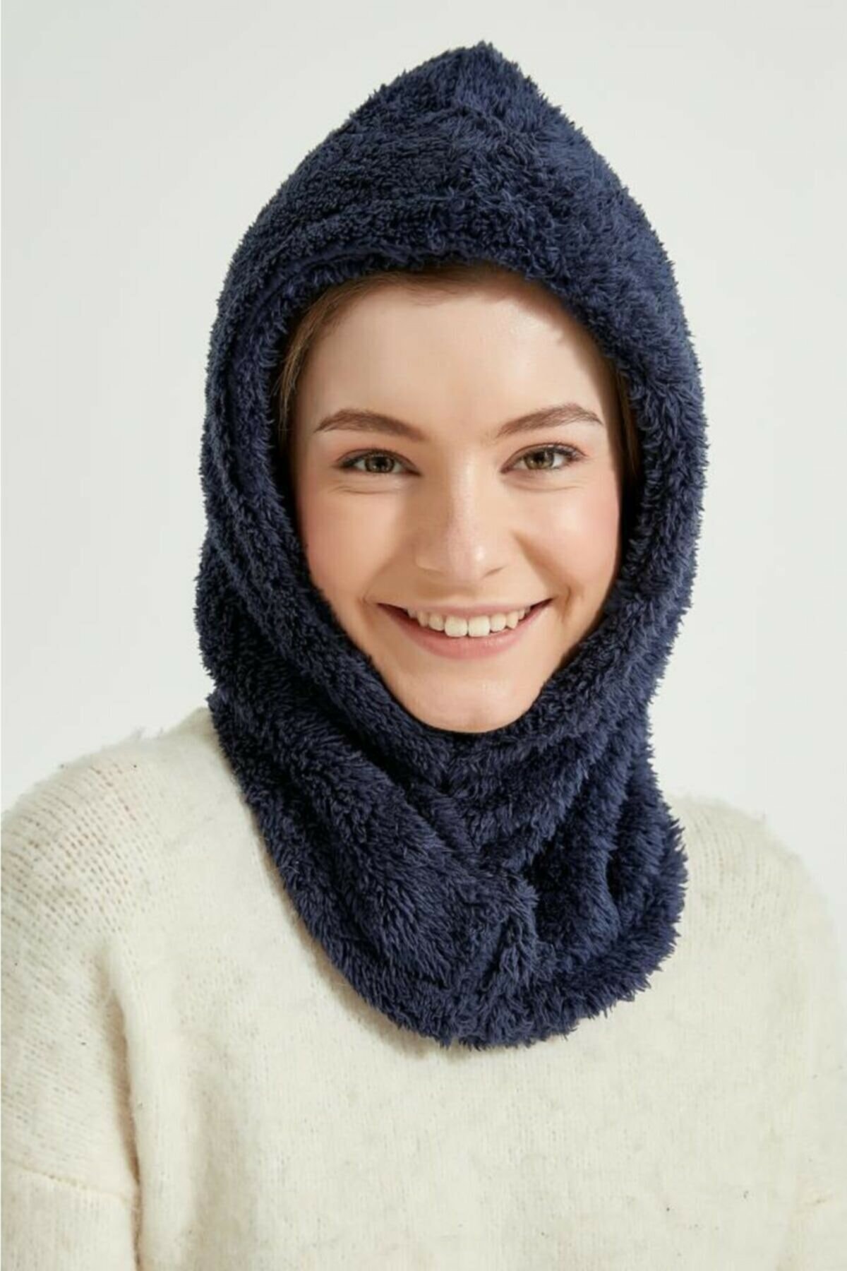 BALIENTE Lacivert Unisex Kürk Boyunluk Kar Şapkası