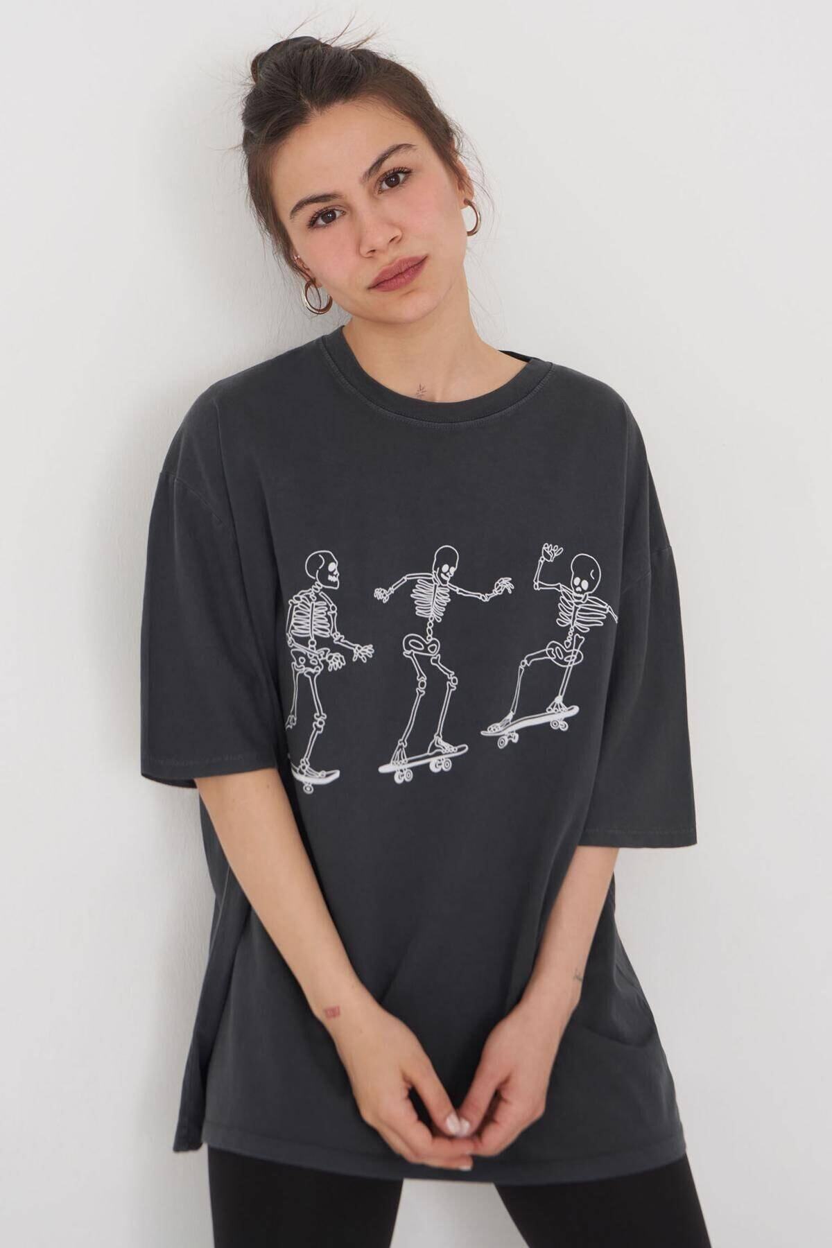 Addax Oversize Baskılı T-shirt P9544 - N13