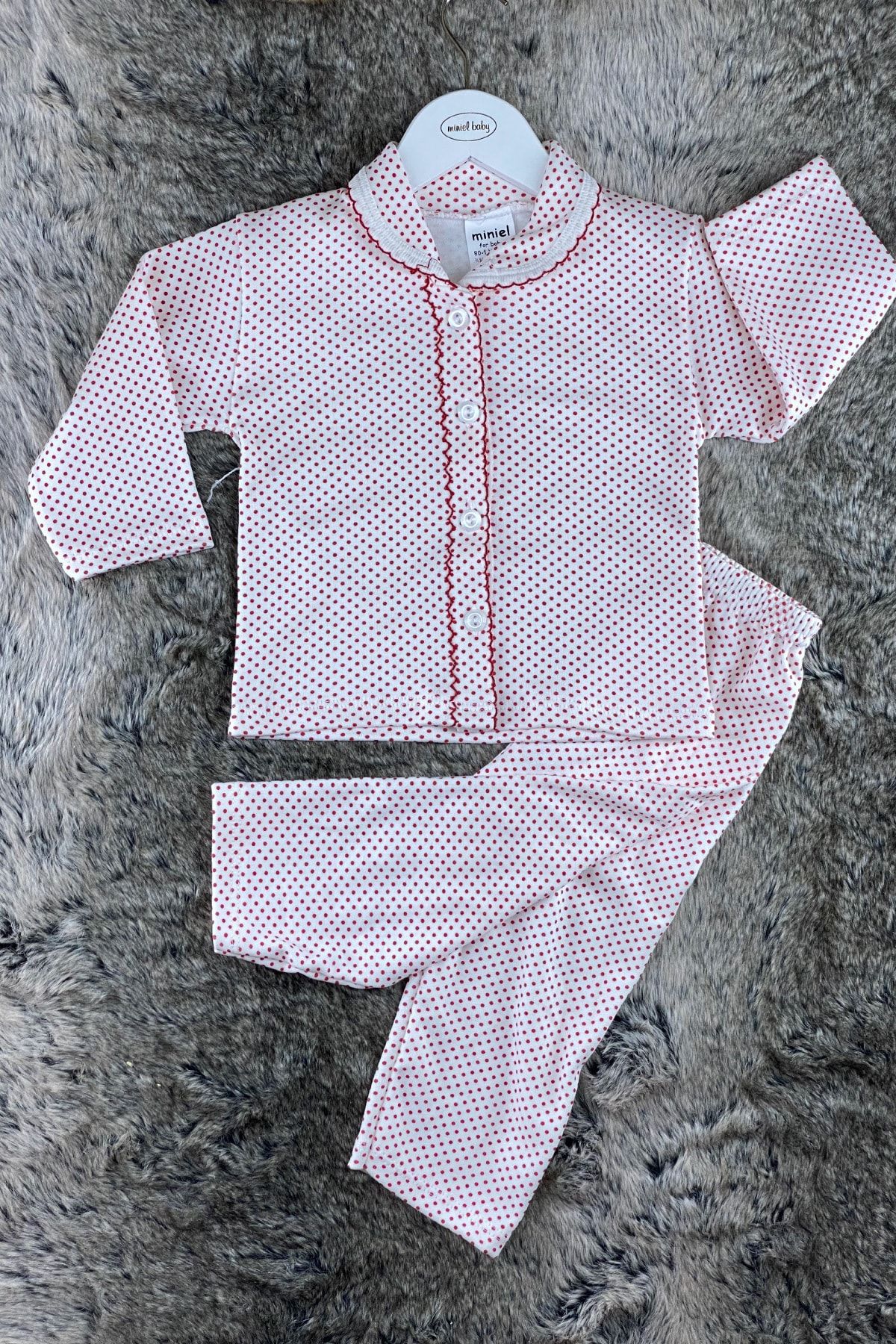 Miniel Kırmızı Puantiye Desenli Bebek Patiksiz Pijama Takımı