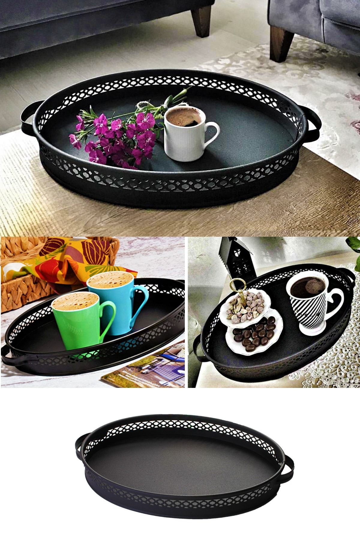 Helen's Home Black Serisi Dantelli Siyah Sunum Tepsisi