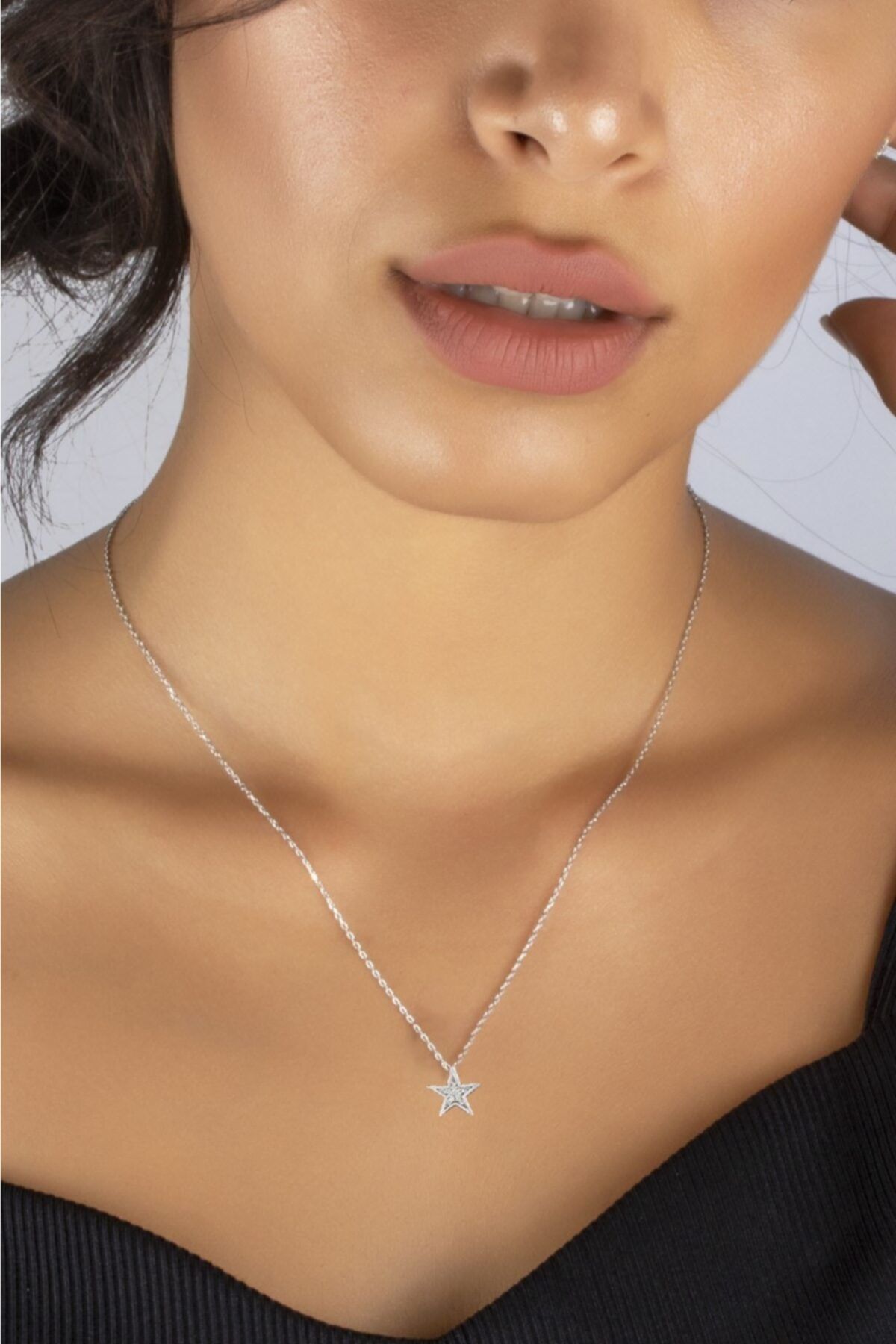 Swarovski Kadın Taşlı Rose Yıldız Gümüş Kolye 925 Ayar