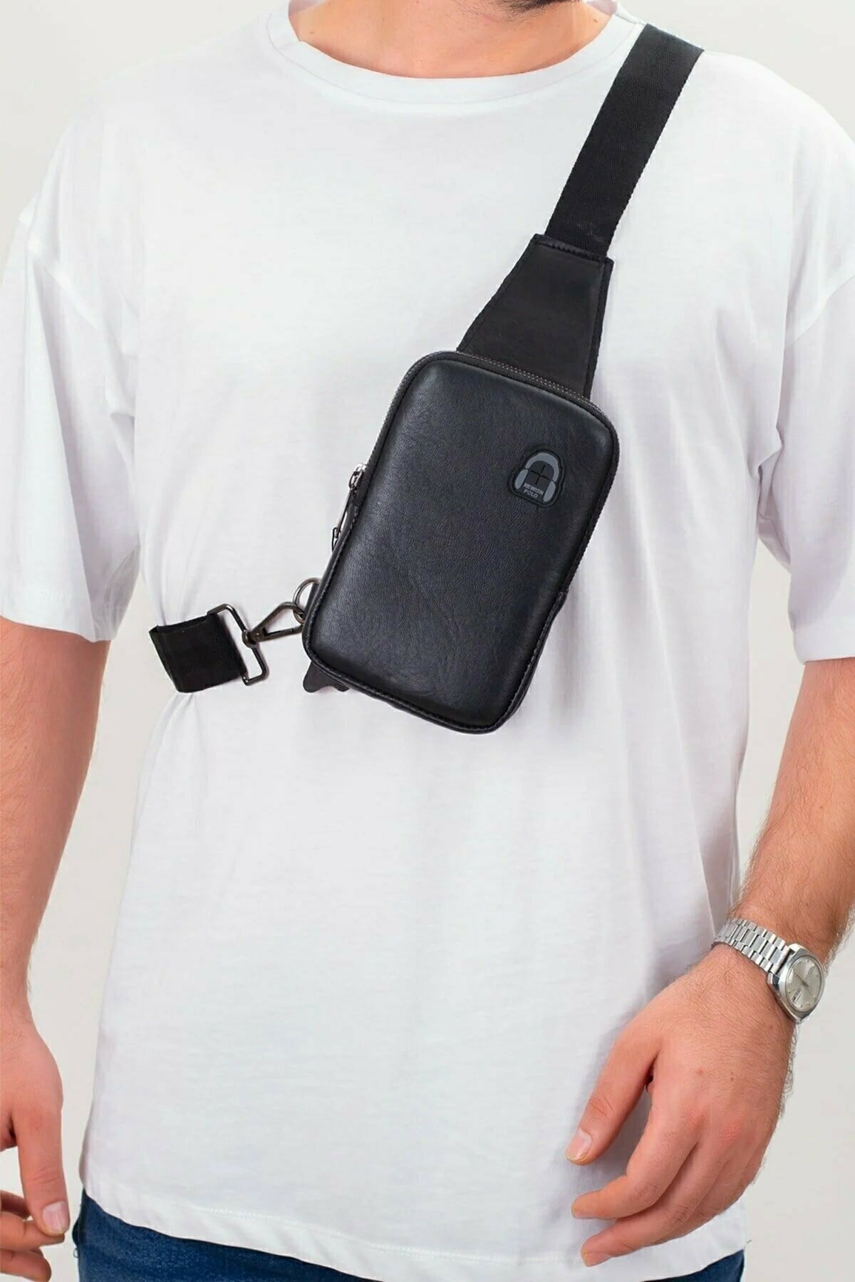 Newish Polo Kulaklık Çıkışlı Hakiki Deri Telefon Bölmeli Çapraz Omuz Çantası