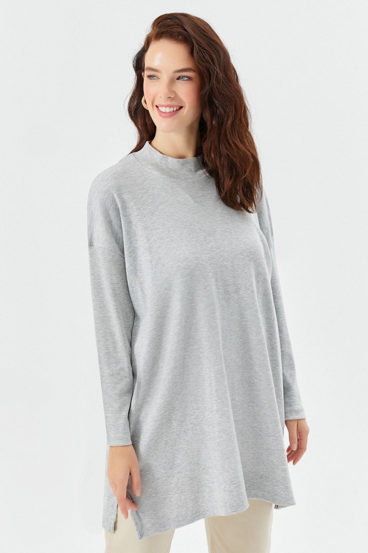 Muni Muni Salaş Kesim Boğazlı Tunik-gri-50451