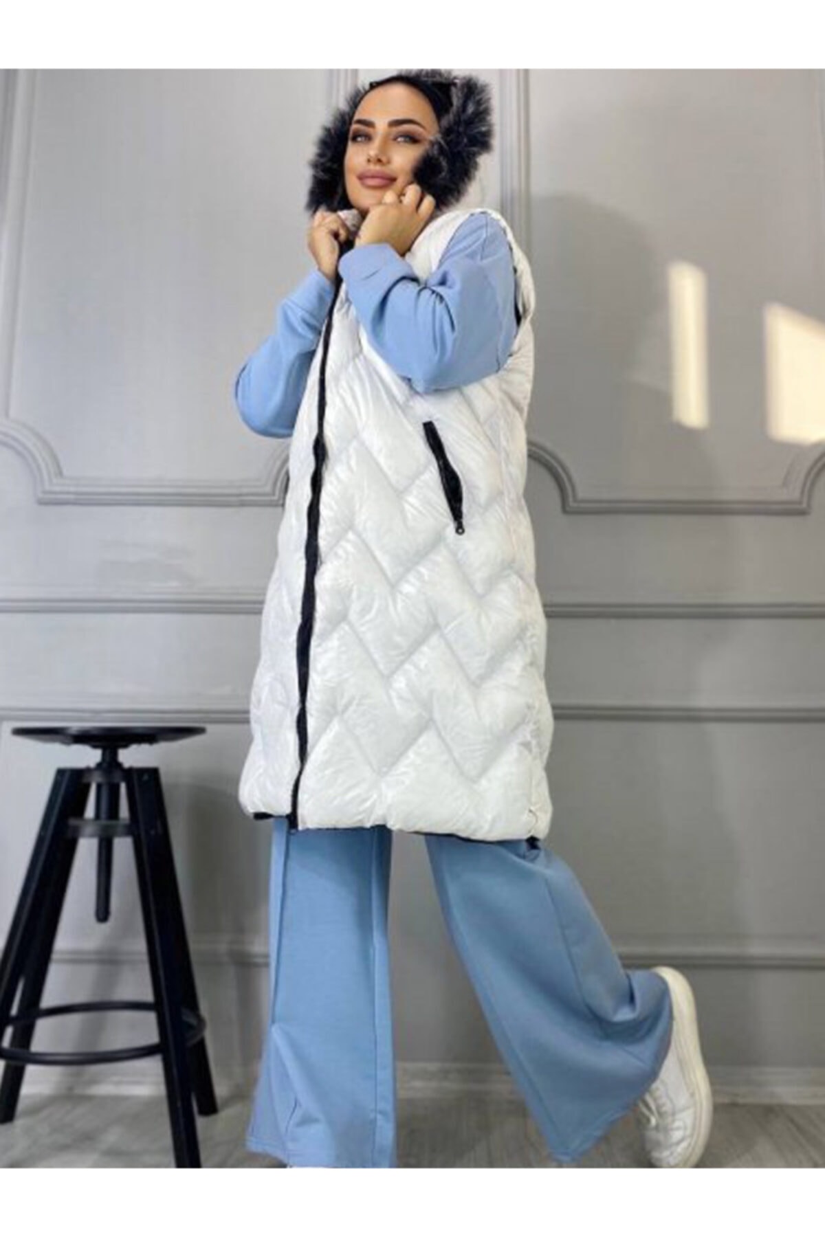 Sıla Oruç Moda Anka Şişme Yelek Beyaz