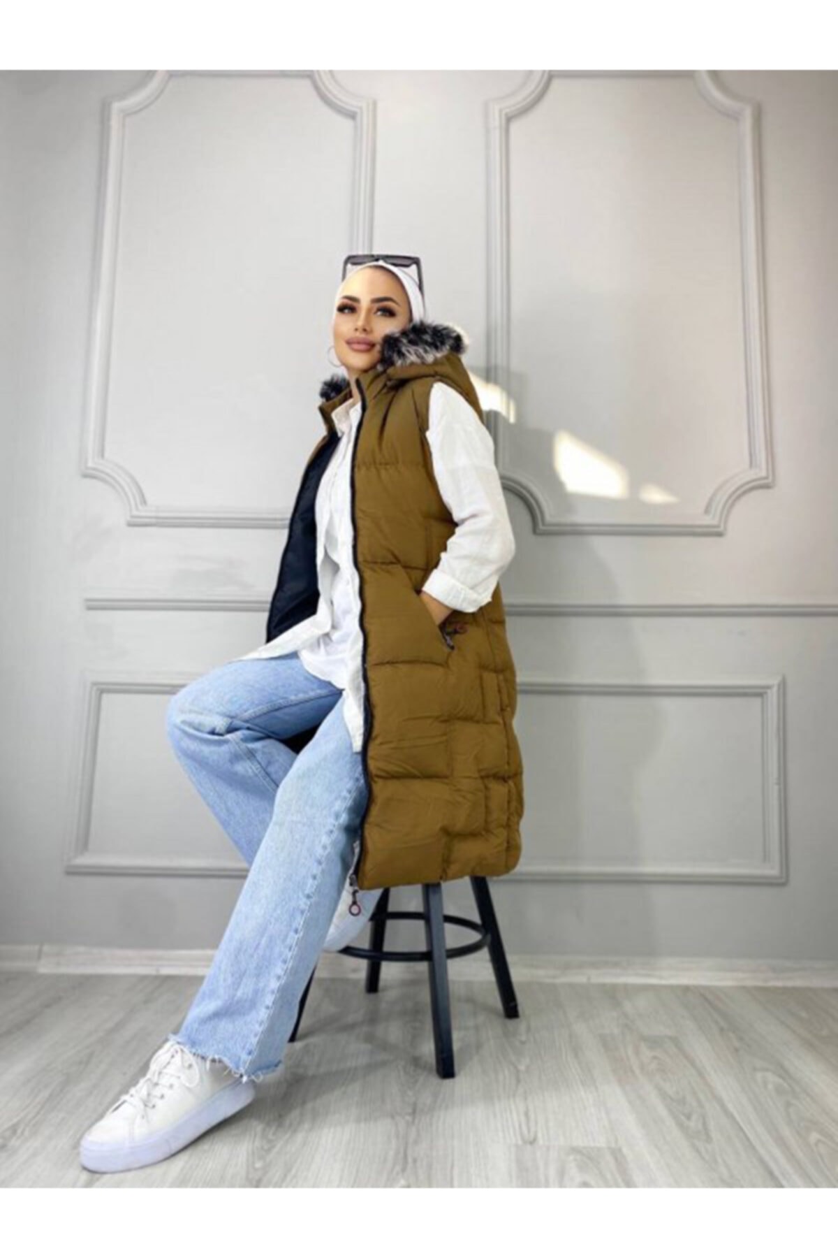 Sıla Oruç Moda Anka Şişme Yelek Kahverengi