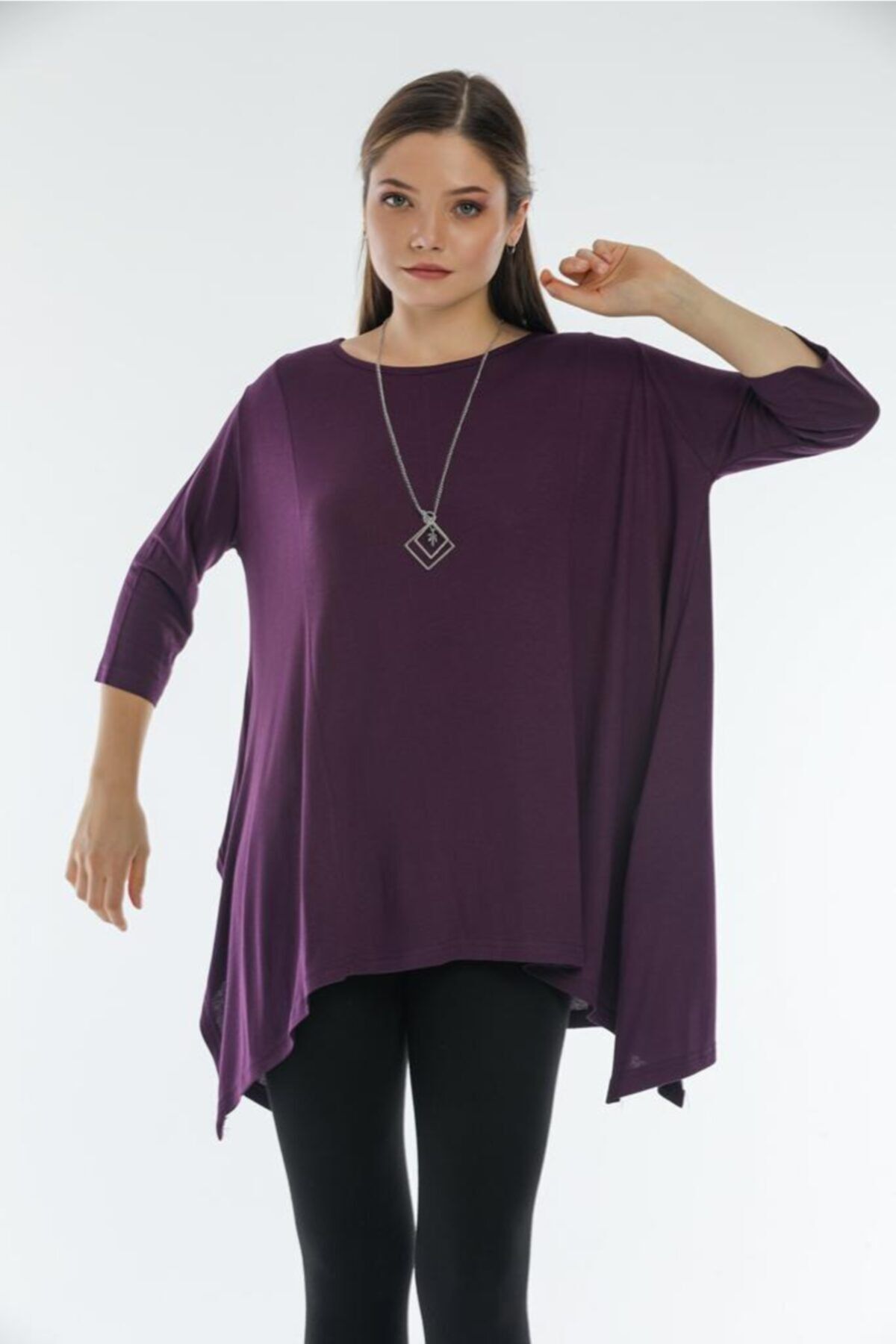 LOESBUTİK Mürdüm Asimetrik Tunik