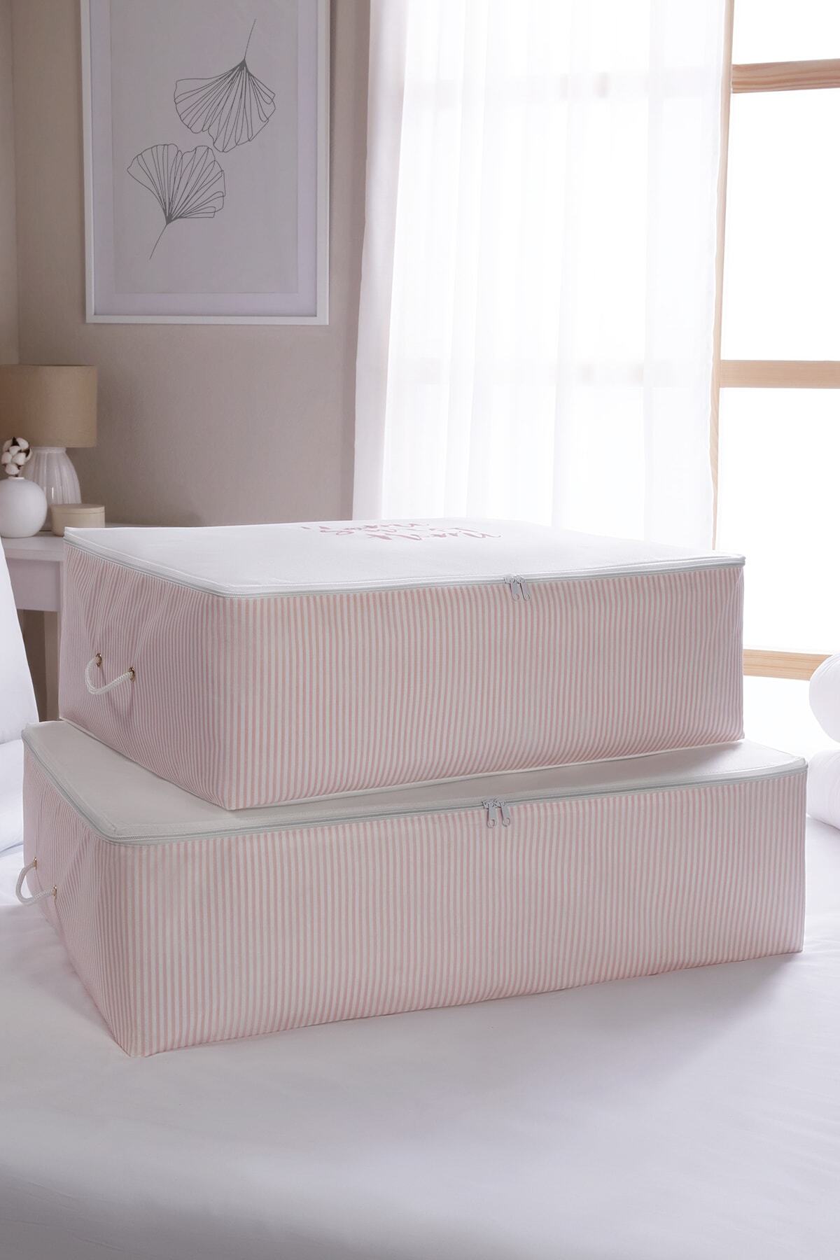 OCEAN HOME 2'li Pembe Çizgili Baza Altı Hurç Set
