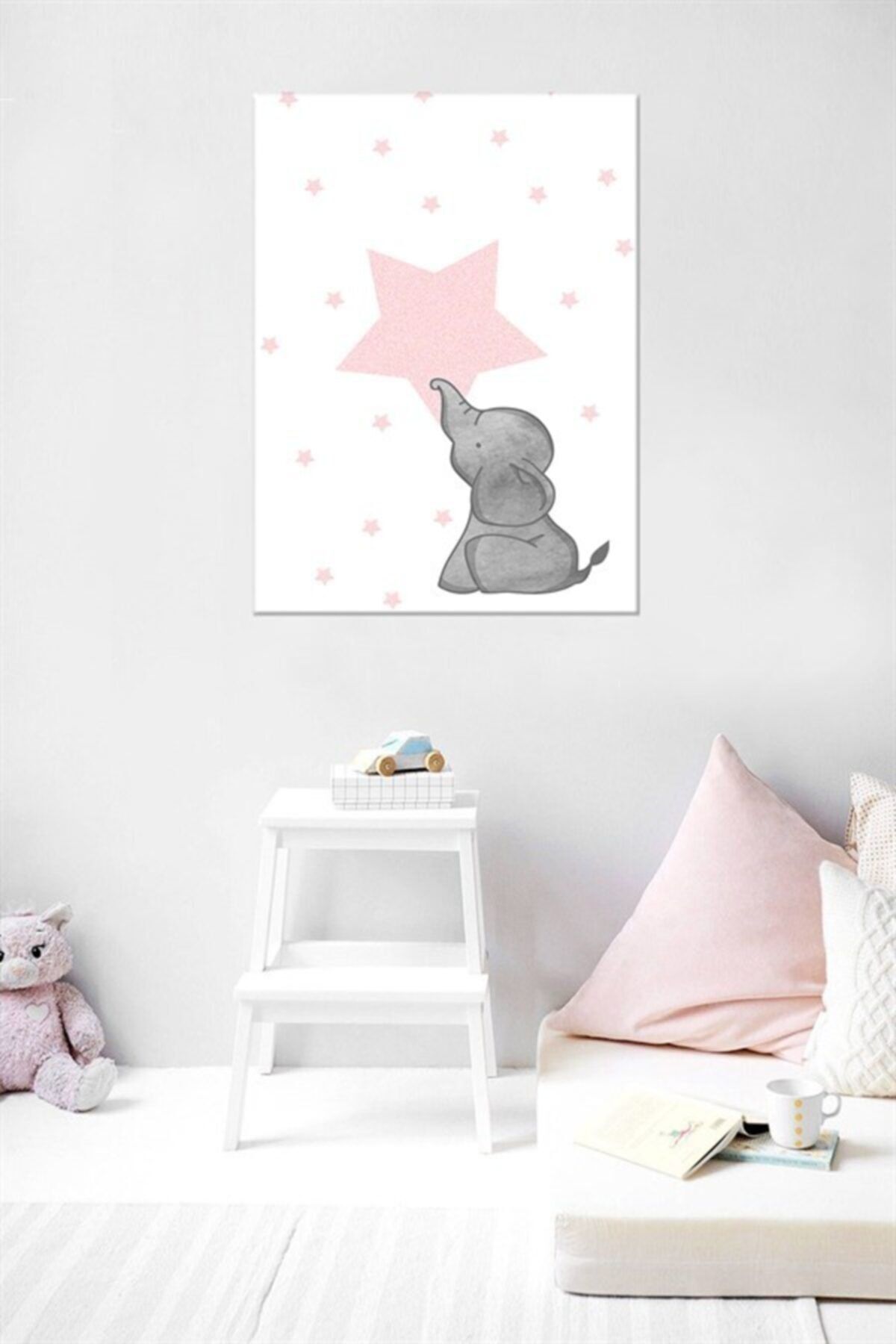 Markaev 102 Pembe Yıldızlı Fil Kanvas Çocuk Tablo