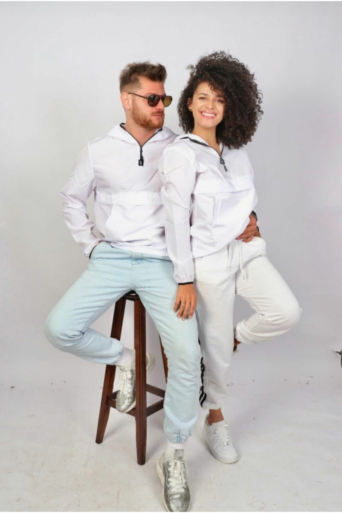 Rosemay Unisex Beyaz Düz Renk Yağmurluk Yeni Sezon