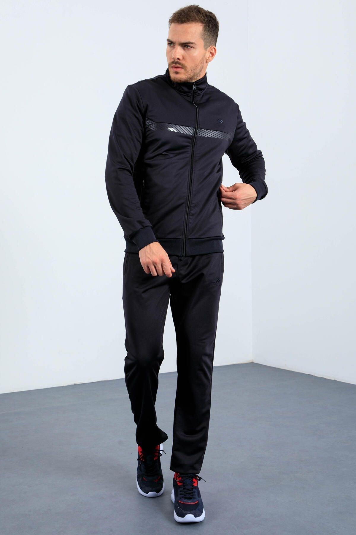 Tommy Life Tommylife Lacivert Erkek Dik Yaka Fermuarlı Standart Kalıp Eşofman Takımı - 85163