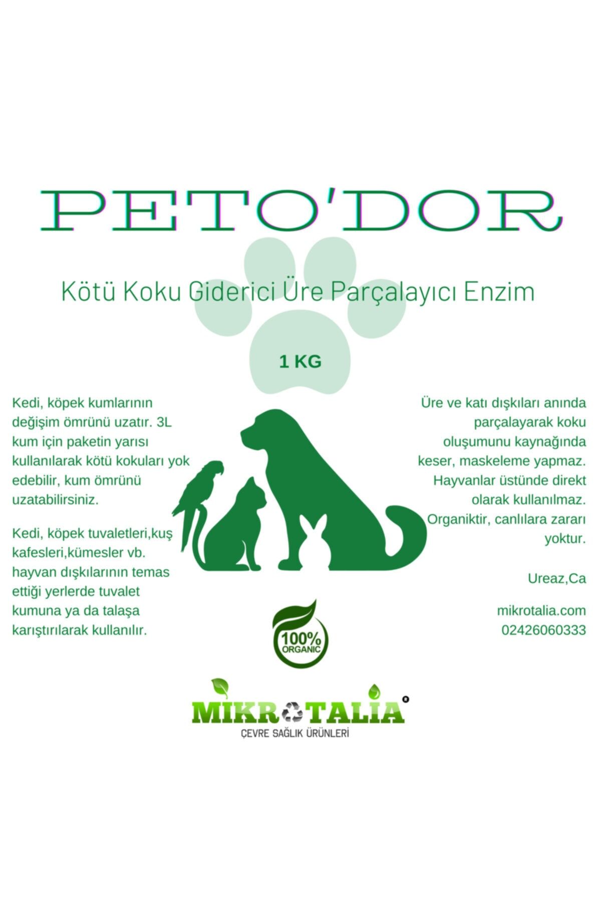 Mikrotalia Çevre Sağlık Ürünleri Peto'dor - 1 Kg - Kedi, Köpek, Kuş Tuvalet Koku Giderici