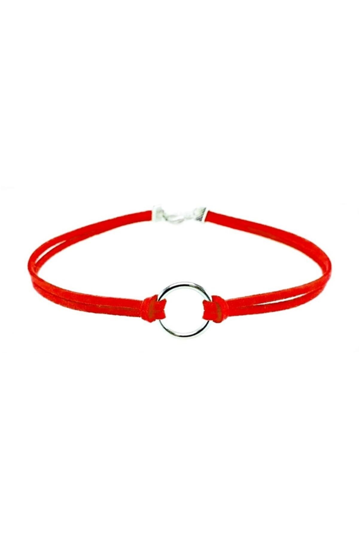 Bijustore Kırmızı Renk Kadın Round Süet Choker