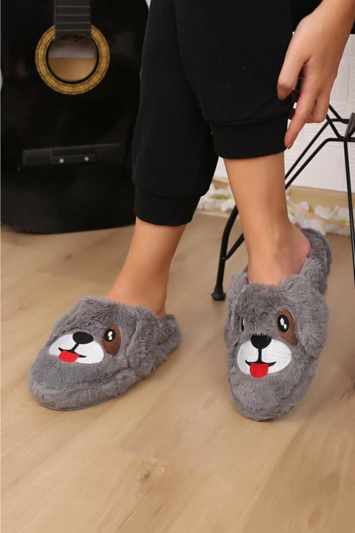 Puly Sevımlı Kopek Desenlı Unısex Peluş Terlik