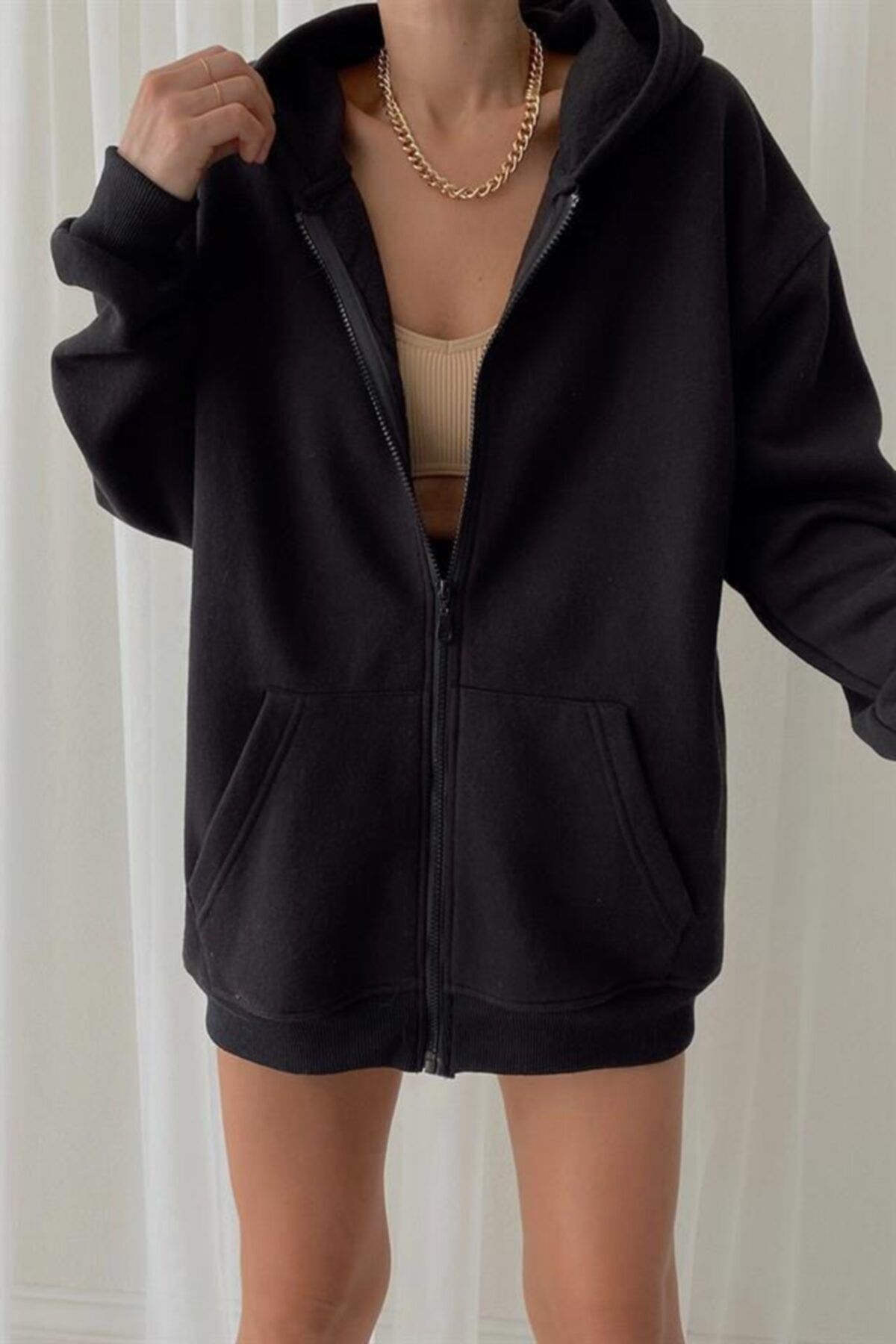 Asfa Moda Kadın Cep Detaylı Oversize Sweat Hırka